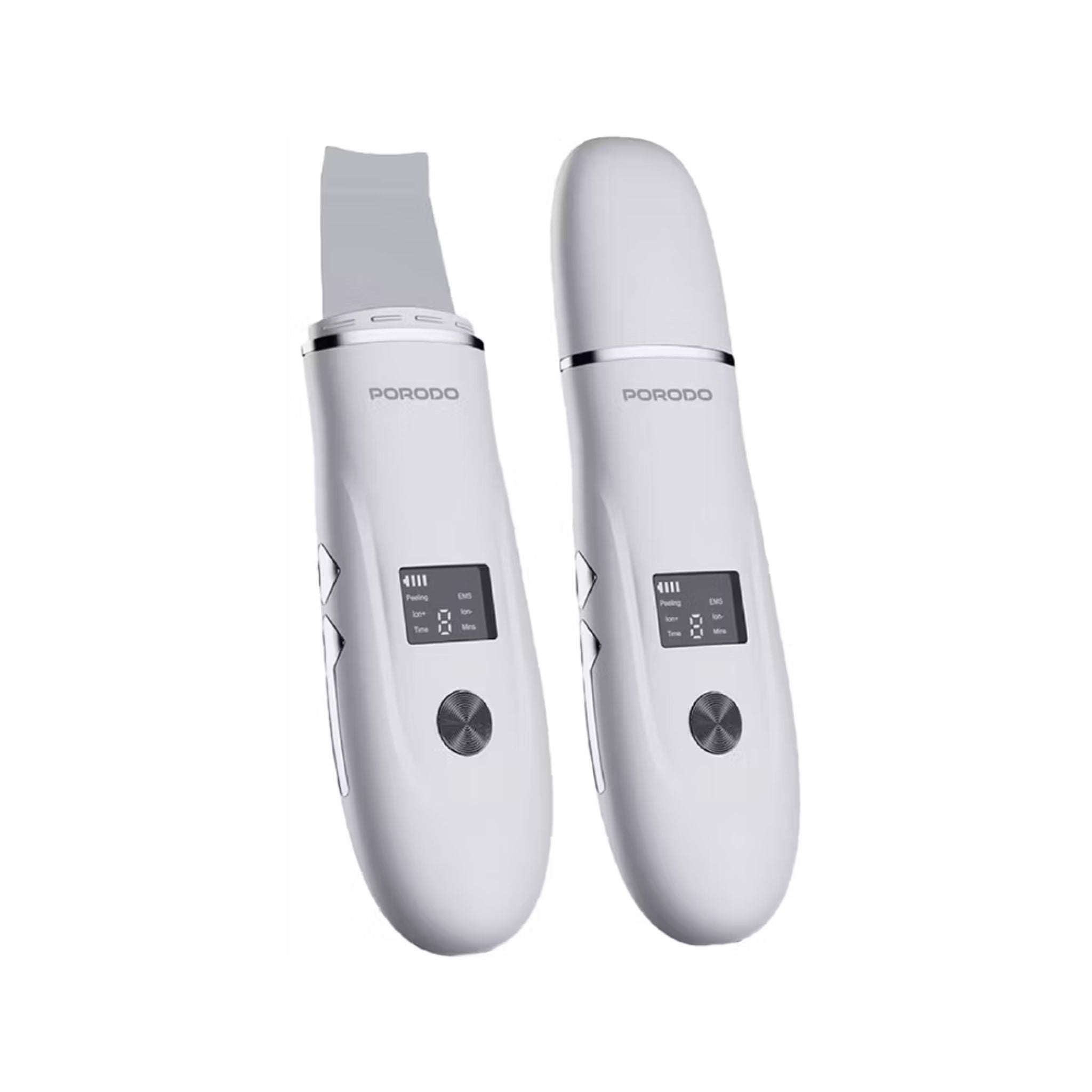 Porodo Lifestyle Ultrasonic Face Scrub & Peeler with LED Display, USB-C Charging, Cleanse, Exfoliate & Revitalize, Easy to Use, 150 Minutes Charging Time - White