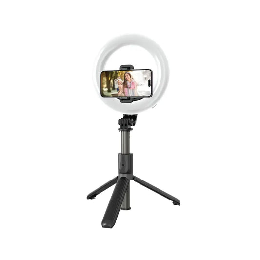 Green Lion Ring Light 6″ Selfie Stick, Bluetooth Remote Control, Foldable Legs - Black