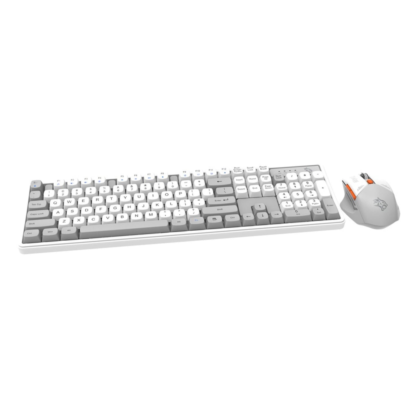 Porodo Gaming Wireless Keyboard with Mouse, 1600 DPI, Plug & Play, Gaming Design, Compatible with Windows & Mac - White / Gray