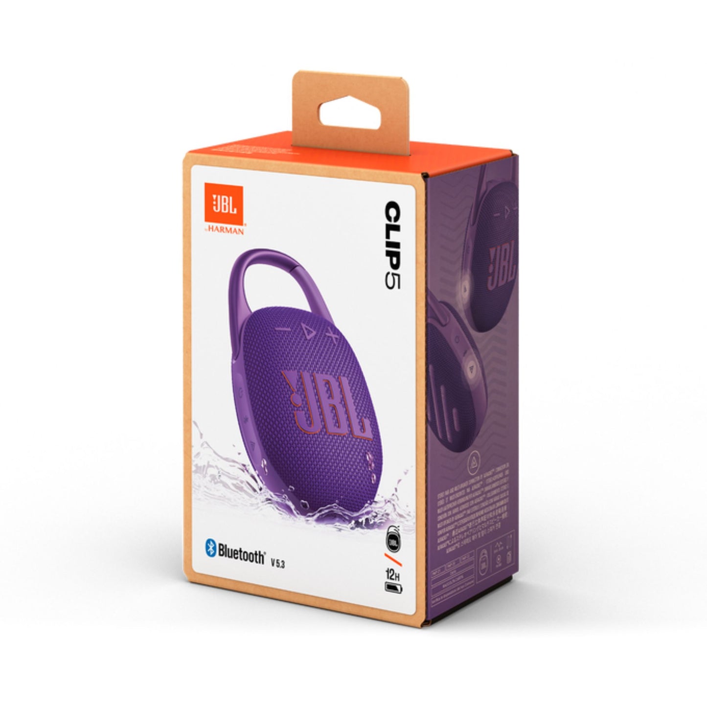 JBL Clip 5 Portable Wireless Speaker, Bluetooth 5.3, 3 Hours Charging Time, 15 Hours Battery Life, Splash Proof, Water Proof & Dust Proof, Rechargeable Battery - Purple