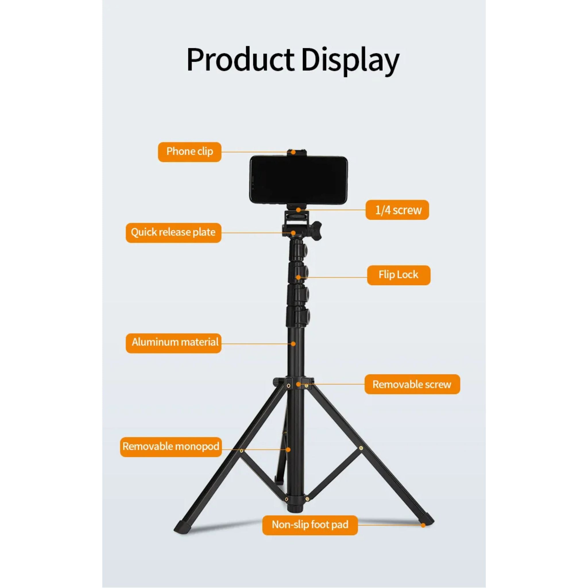 Jmary MT-39, Shooting Tripod (Aluminum+Iron+ABS),Aluminum Extendable Cell Phone Tripod Stand with Selfie Stick Tripod and Phone Clip