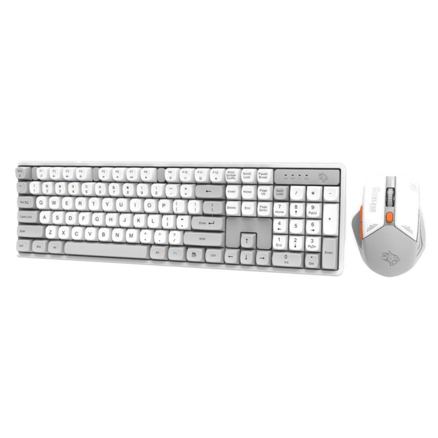 Porodo Gaming Wireless Keyboard with Mouse, 1600 DPI, Plug & Play, Gaming Design, Compatible with Windows & Mac - White / Gray