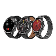 A collection of three Haino Teko smartwatches with black bands and colorful dials, featuring a high-resolution AMOLED HD screen.