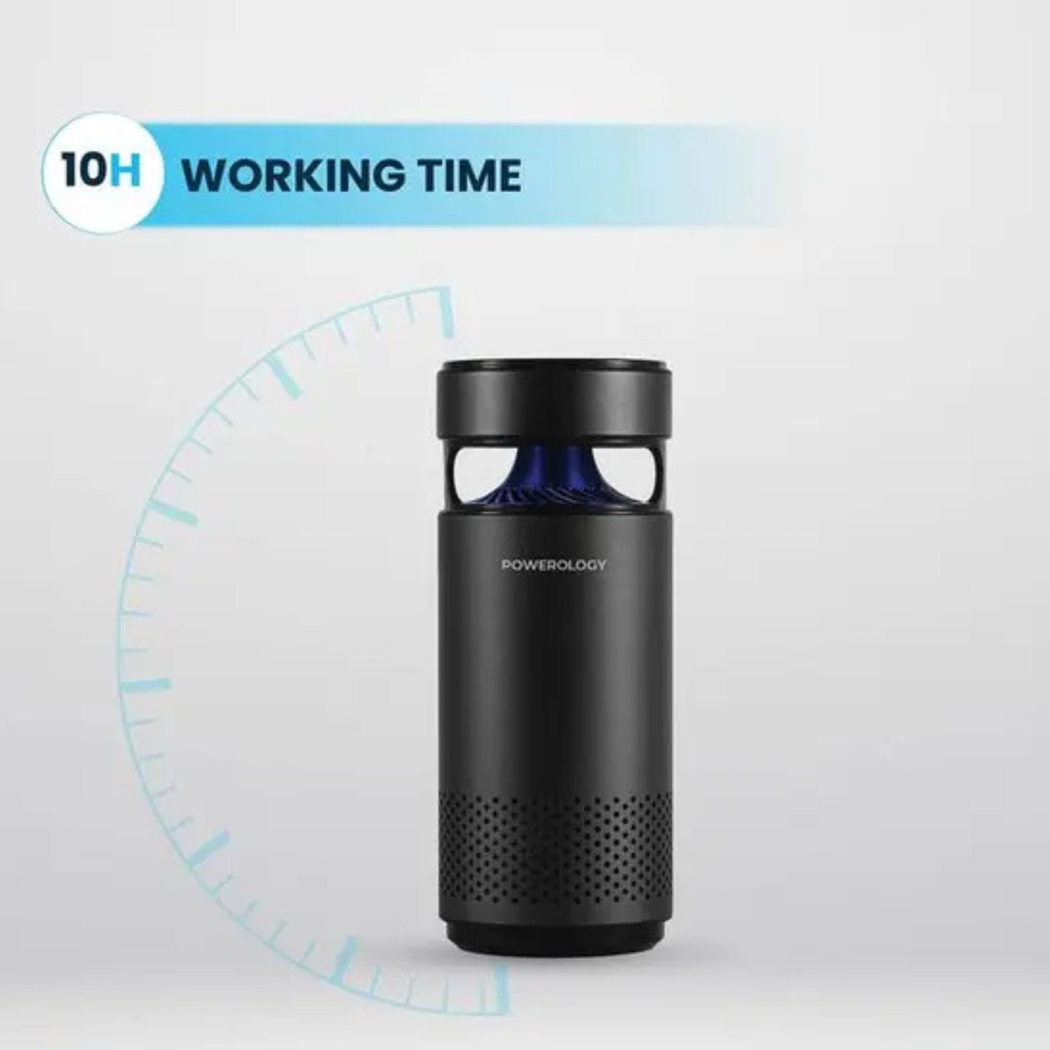 Powerology Portable Mini Air Purifier with 10 Hours Working Time, Less than 40dB Noise Level, Advanced UVC Sterilization, LED Night Light, 2200mAh Battery Capacity - Black