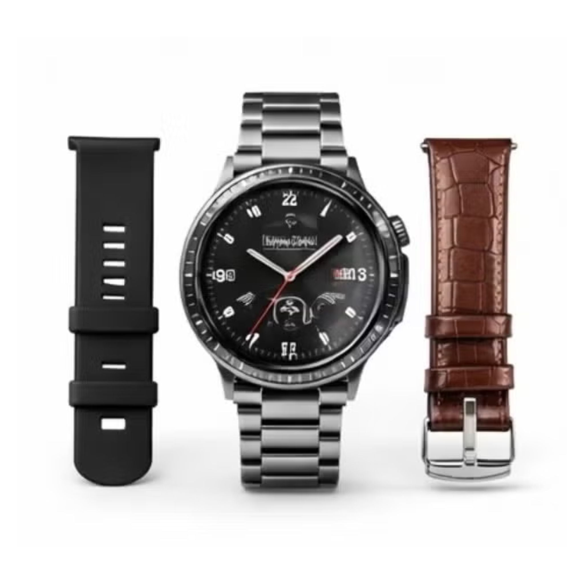 HainoTeko RW-55 Smart Watch – AMOLED Display – Classic Analog Design – 3 Straps Included – Bluetooth Calling – Fitness Tracking – For Android & iOS - Black