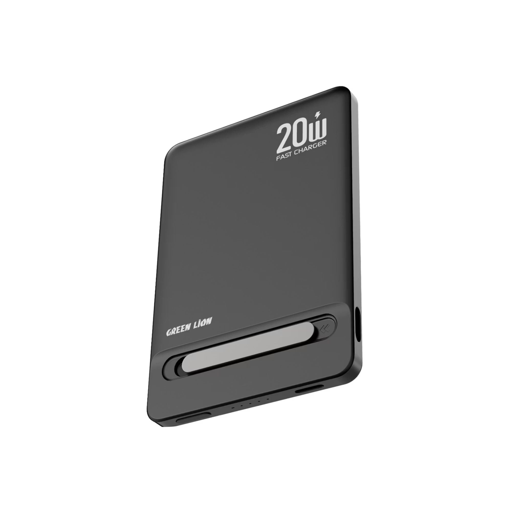 Green Lion Bond 5000mAh Power Bank with Safety Protections, Durable Braided Cable, Strong Magnets, Detachable Type-C Cable, Built-in Stand, MagSafe Compatibility, Ultra-Slim Design - Black