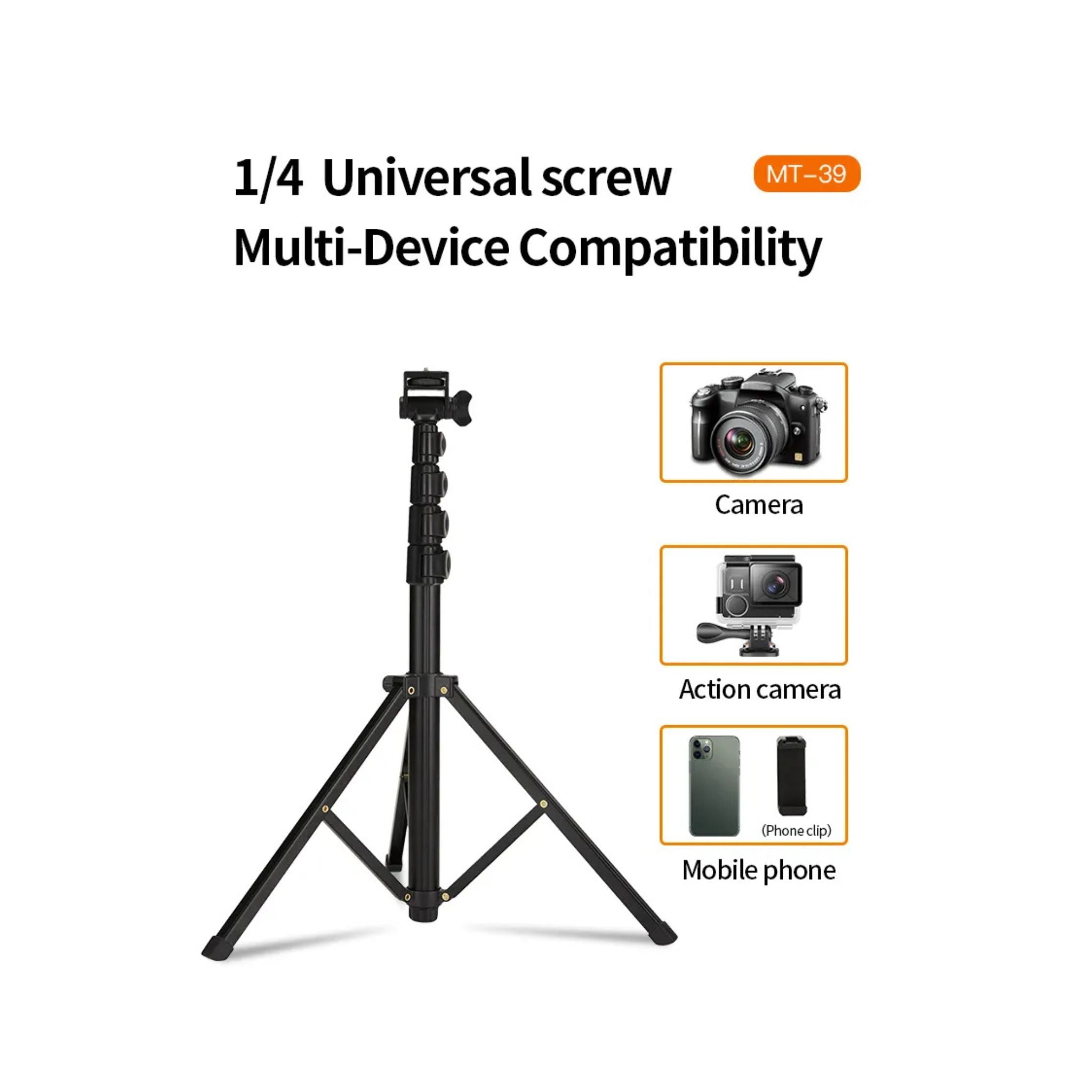 Jmary MT-39, Shooting Tripod (Aluminum+Iron+ABS),Aluminum Extendable Cell Phone Tripod Stand with Selfie Stick Tripod and Phone Clip