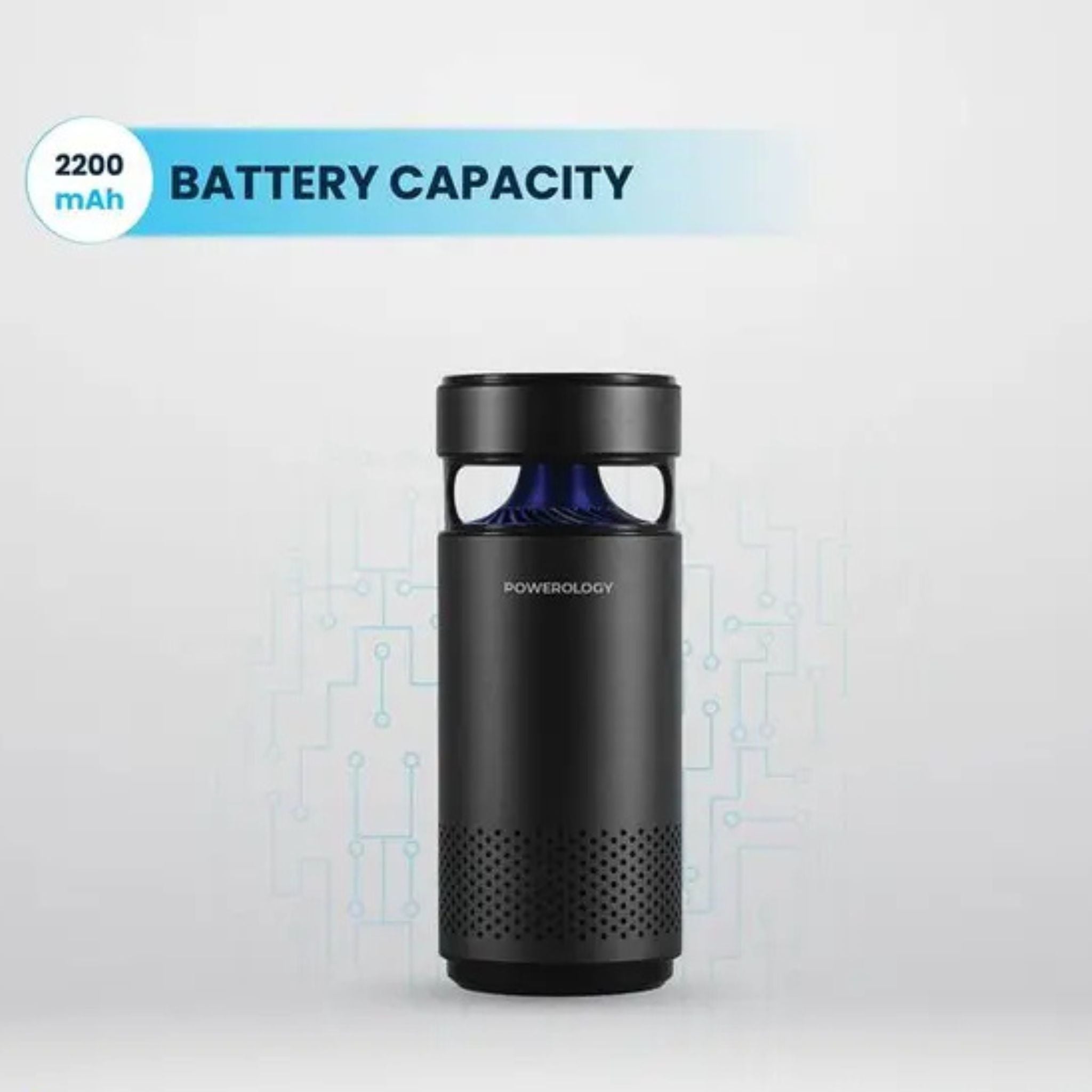 Powerology Portable Mini Air Purifier with 10 Hours Working Time, Less than 40dB Noise Level, Advanced UVC Sterilization, LED Night Light, 2200mAh Battery Capacity - Black