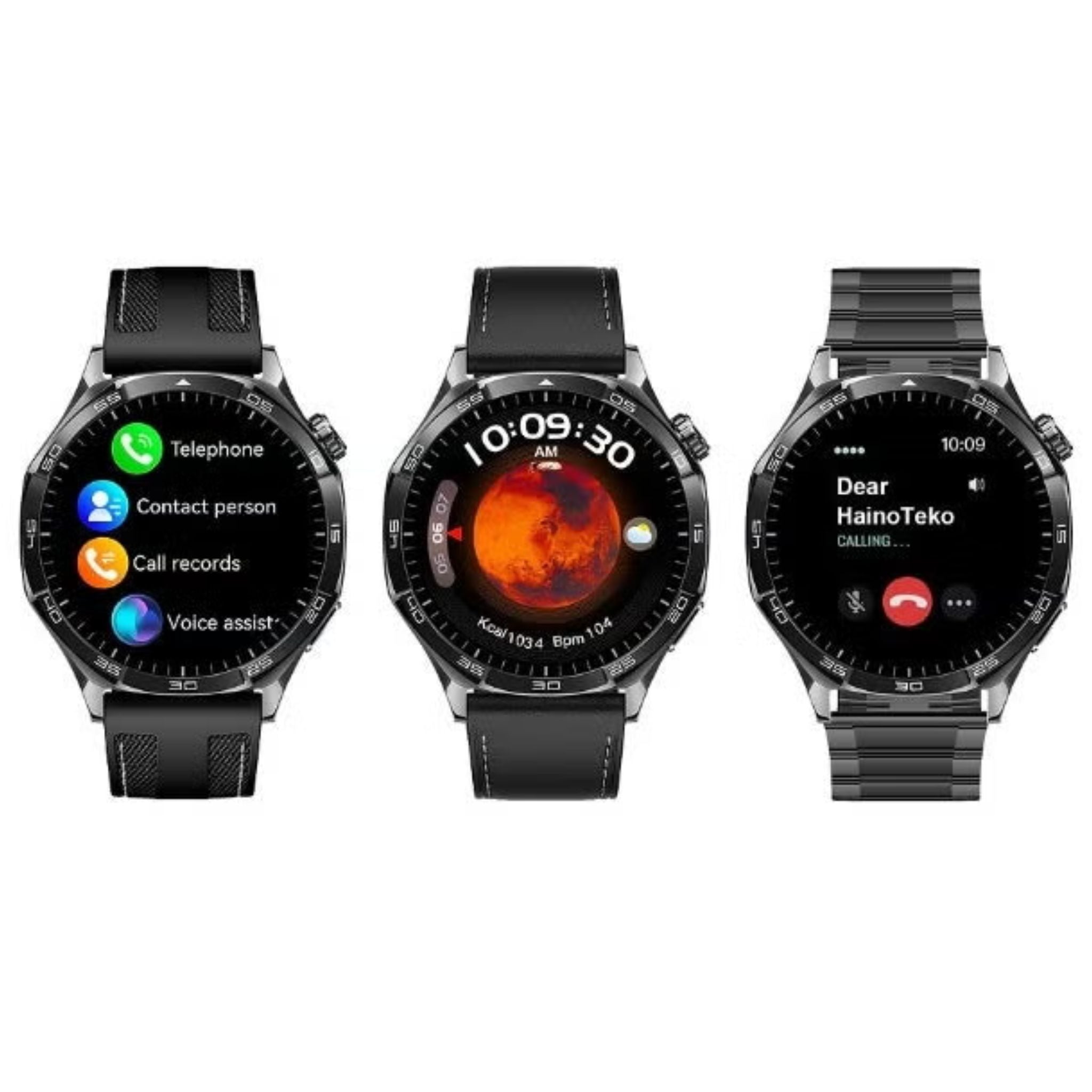 HainoTeko-33 Waterproof Smart Watch With AMOLED Display Bluetooth Calling 15 Days Battery Life and 3 Pair Straps Designed for Men - Black