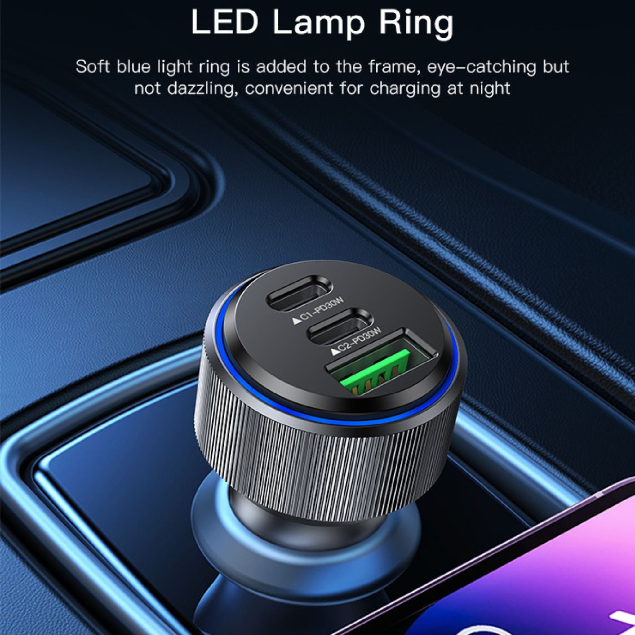 Yesido Y50 Car Charger | Type-C*2 + USB*1 3Ports Fast Charging Car Charger