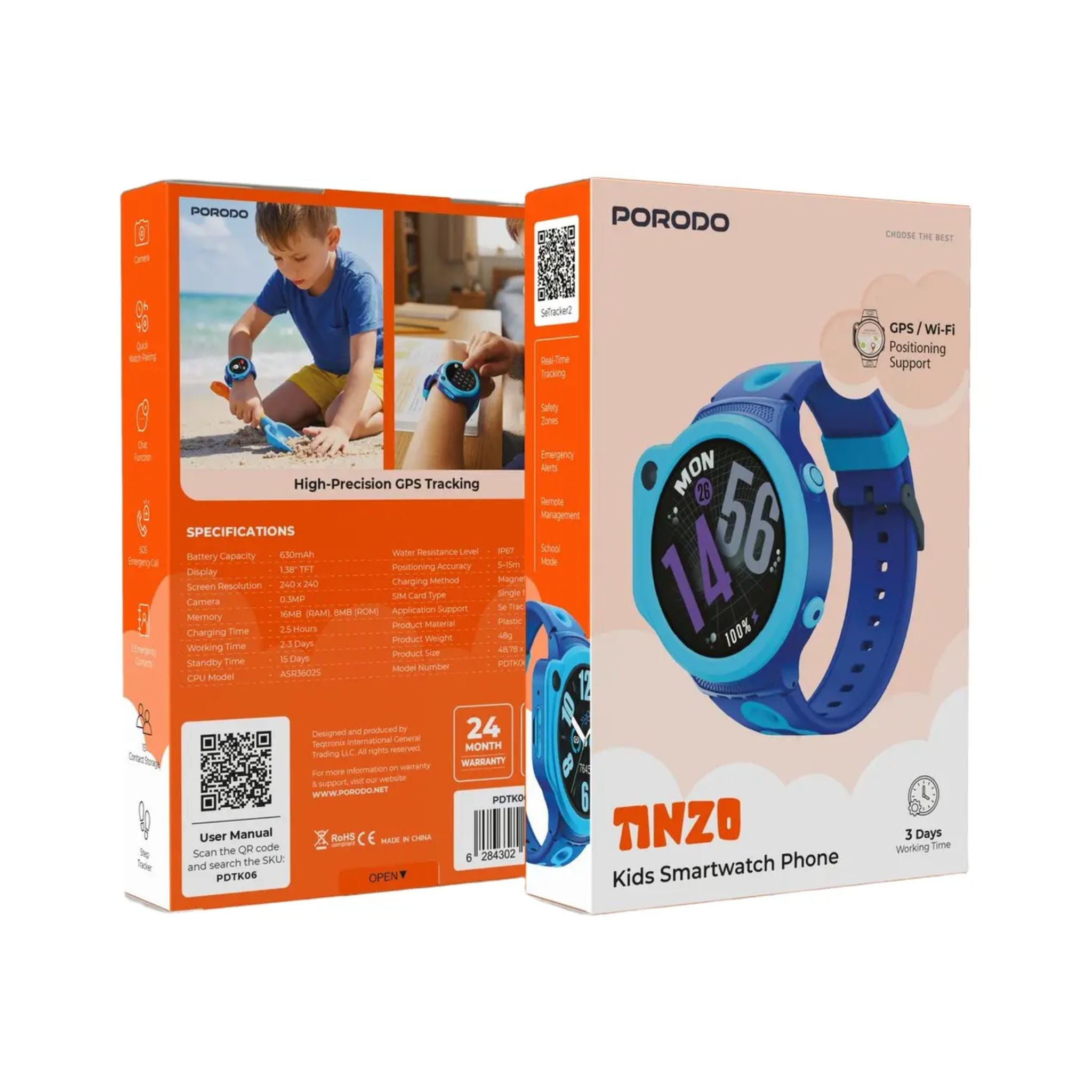 Porodo Tinzo Kids Smart Watch Phone -  Blue