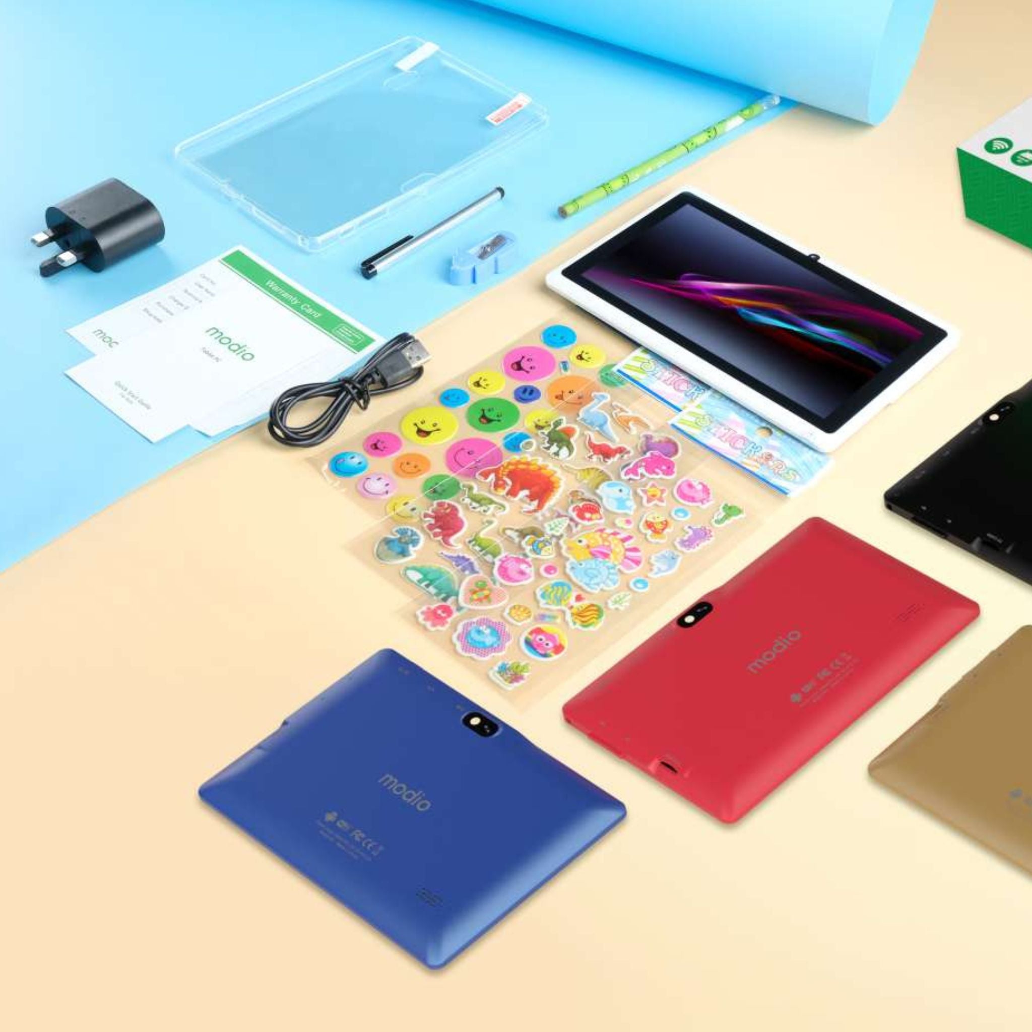 Modio M1 Tablet for Kids Dual Camera 7 inch display, HD Screen, 128GB,5G WiFi Tablet PC 3000 mAh Battery_Red