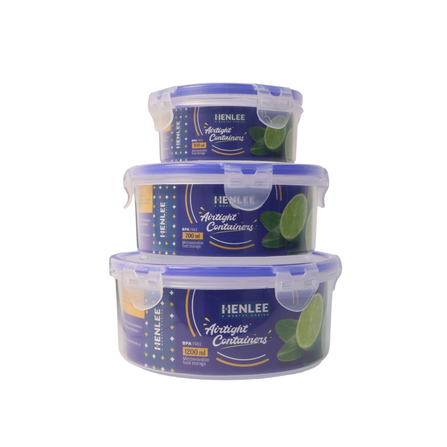 Henlee Container  3 PC SET ROUND 300+700+1200ml  Food Storage Round Containers, Smart Lock Lid Airtight