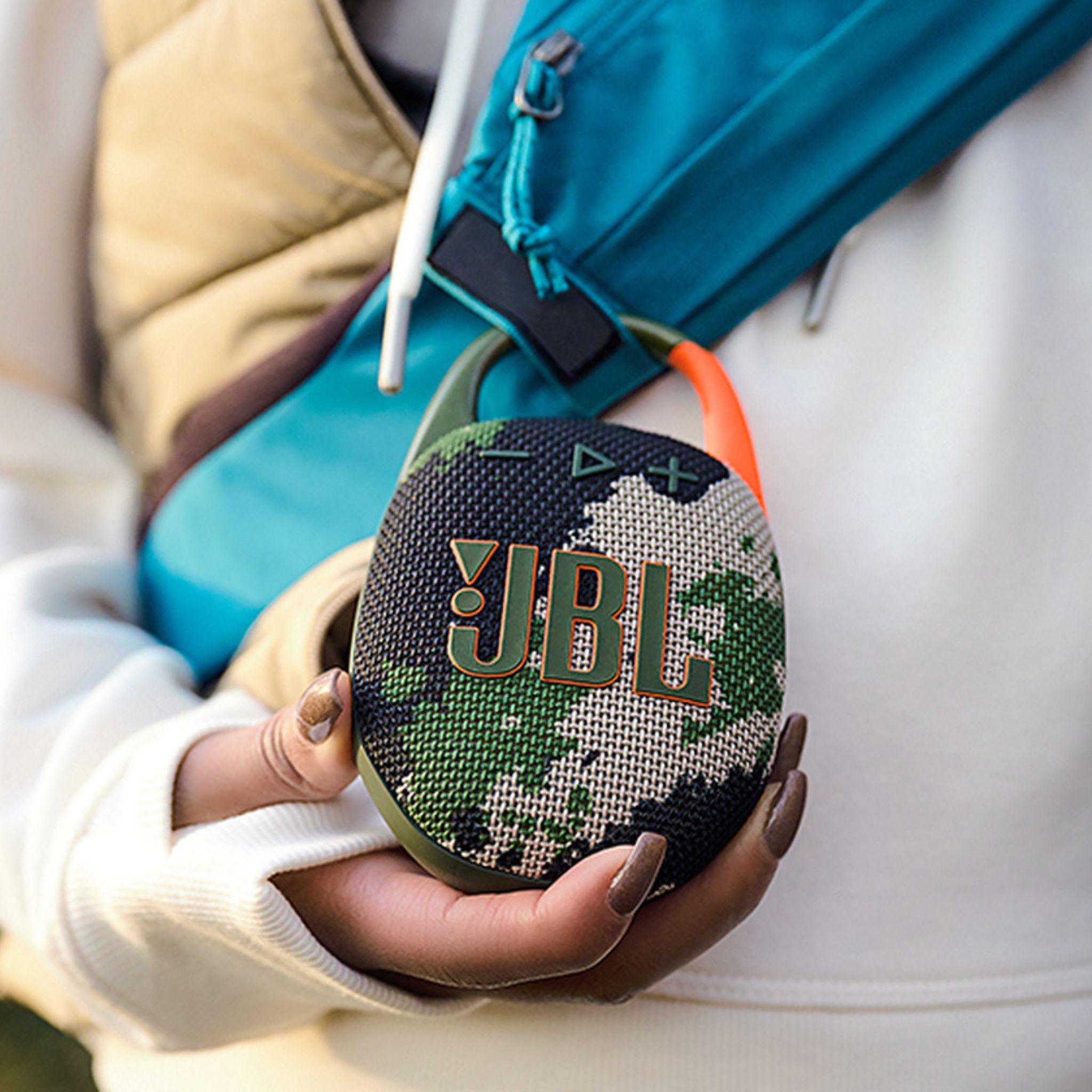 JBL Clip 5 Ultra-portable waterproof speaker with AURACAST, Powerful Audio, Dustproof, Wireless Bluetooth Streaming, 12 Hours of Playtime- Squad