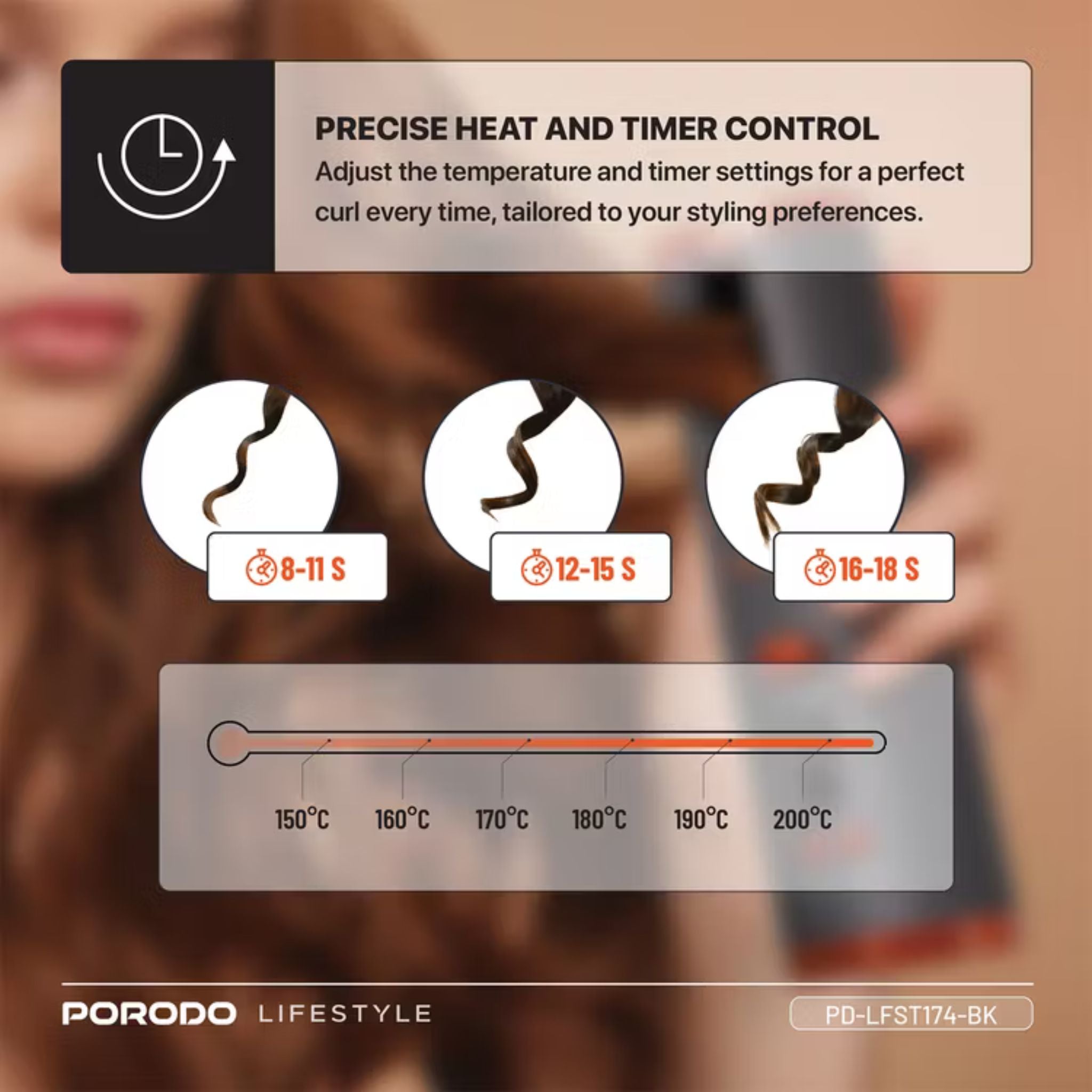 Porodo Automatic Hair Curler with Internal Dual Barrel, Effortless Automatic Curling, Cordless, 30 Minutes Working Time, Precise Heat and Timer Control, Standby Time 60 Minutes - Black