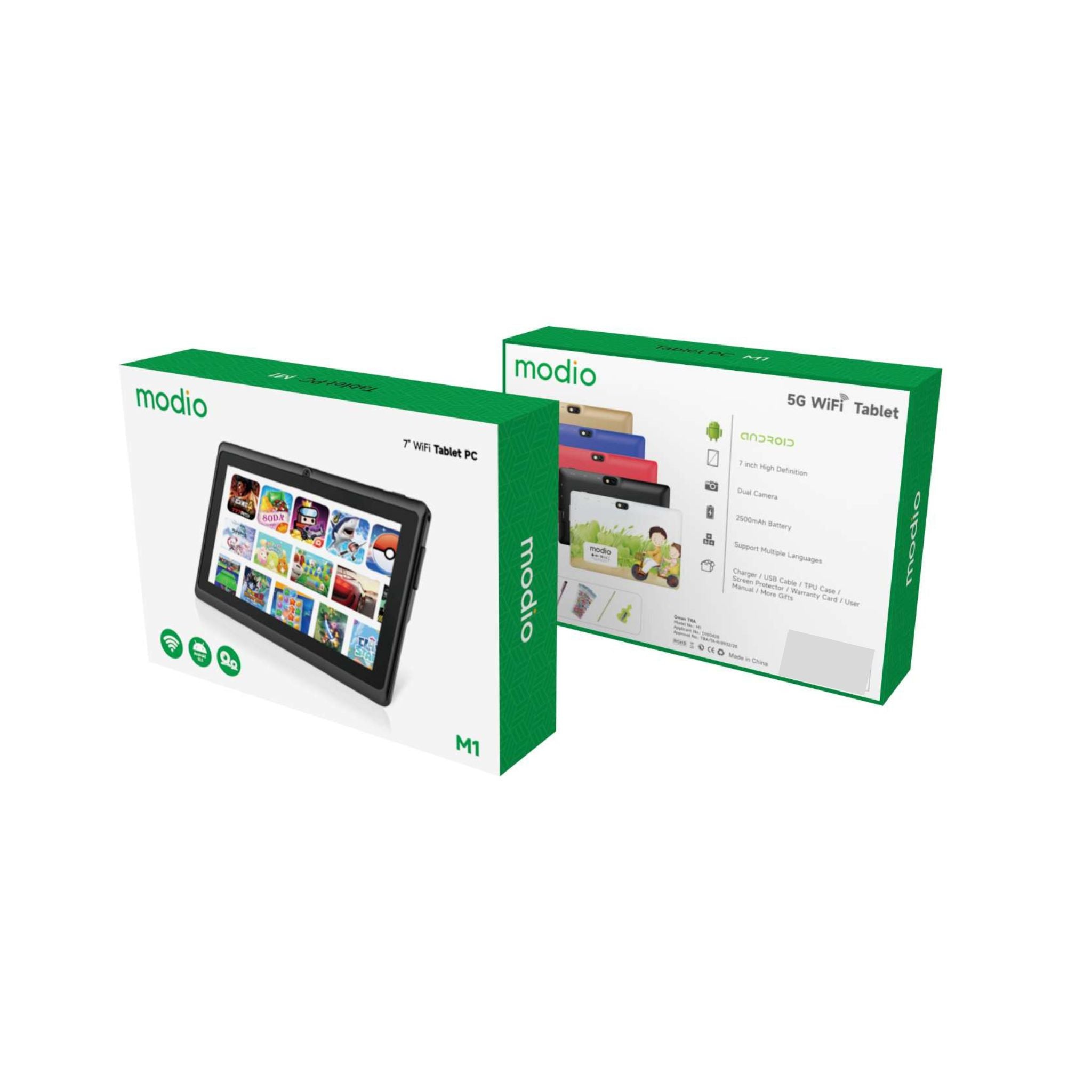 Modio M1 Tablet for Kids Dual Camera 7 inch display 128GB,5G WiFi Tablet PC 3000 mAh Battery_Color Printing