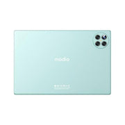 A green Modio M19 5G Wifi Tablet PC with visible cameras and branding on the back.