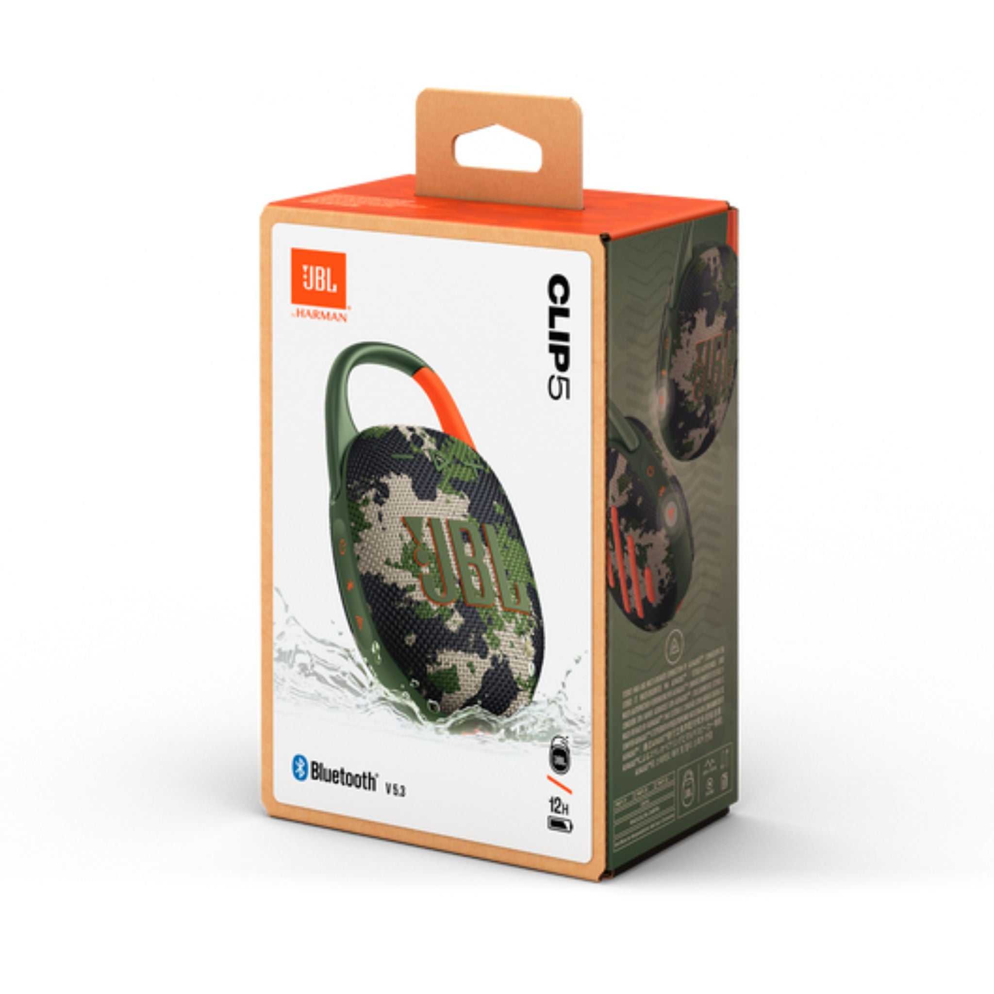 JBL Clip 5 Ultra-portable waterproof speaker with AURACAST, Powerful Audio, Dustproof, Wireless Bluetooth Streaming, 12 Hours of Playtime- Squad