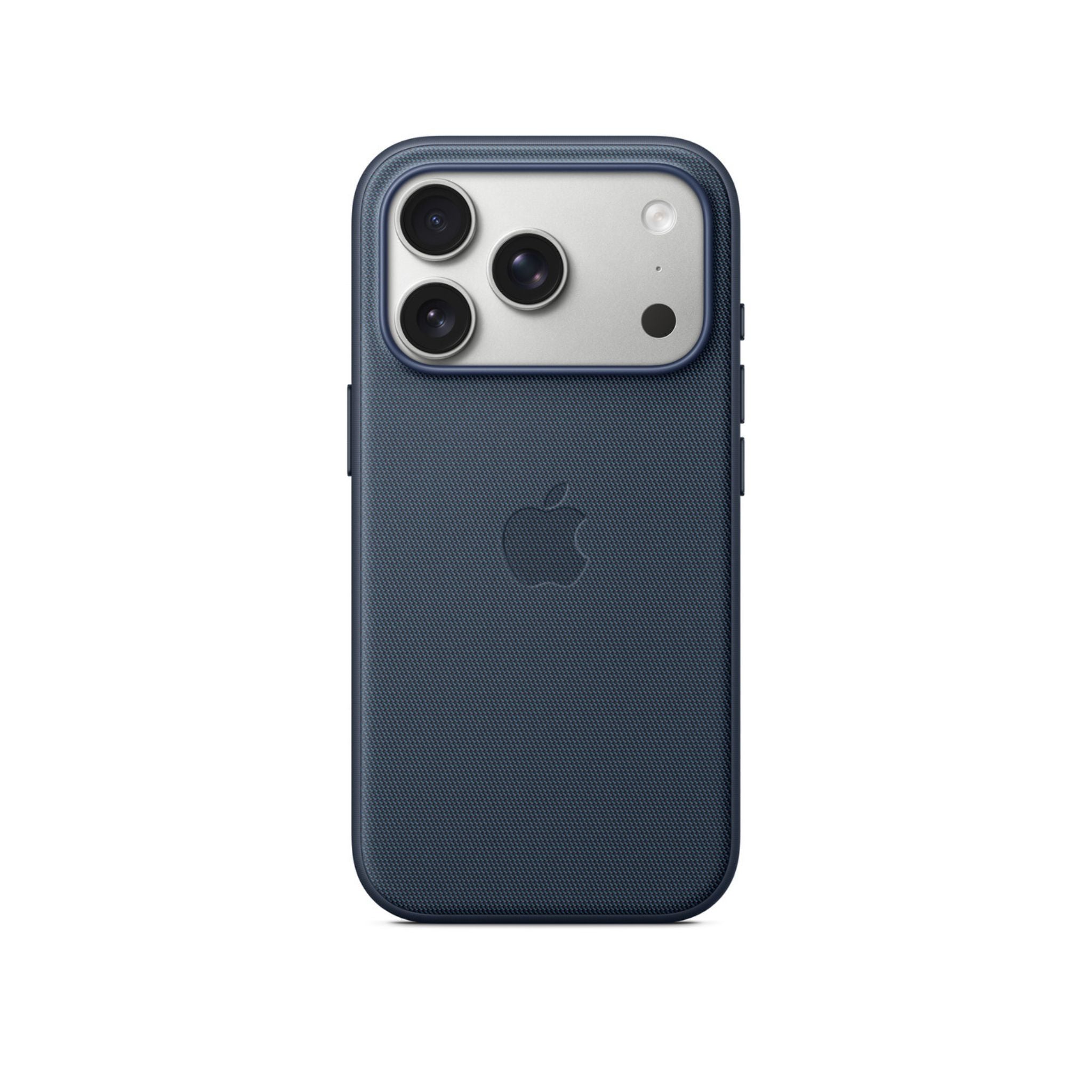 Blue phone case with Apple logo on a white background