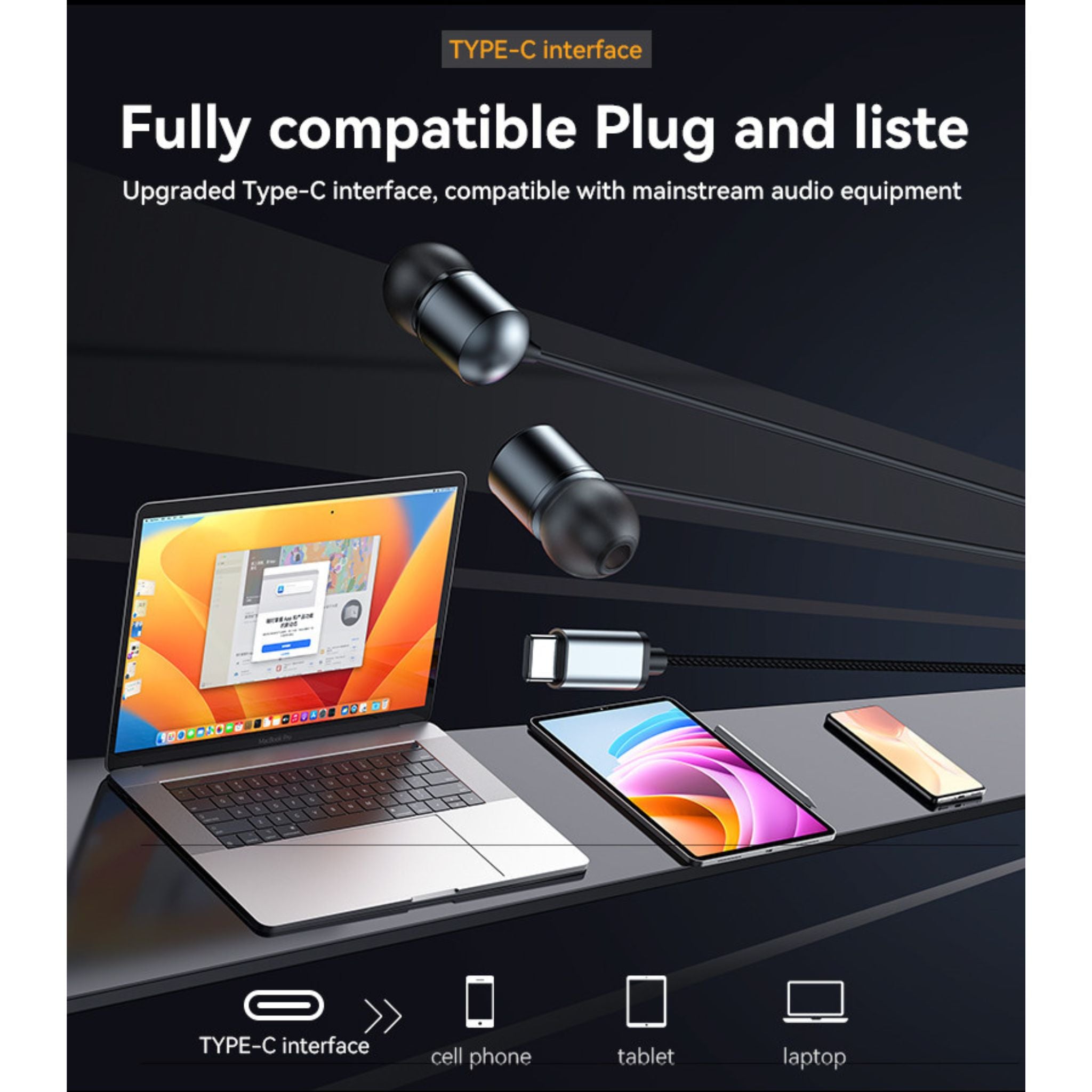 YESIDO YH43 HIFI Lossless Sound Quality 10mm Dynamic Speaker Type-C Digital Interface In-ear Earphone