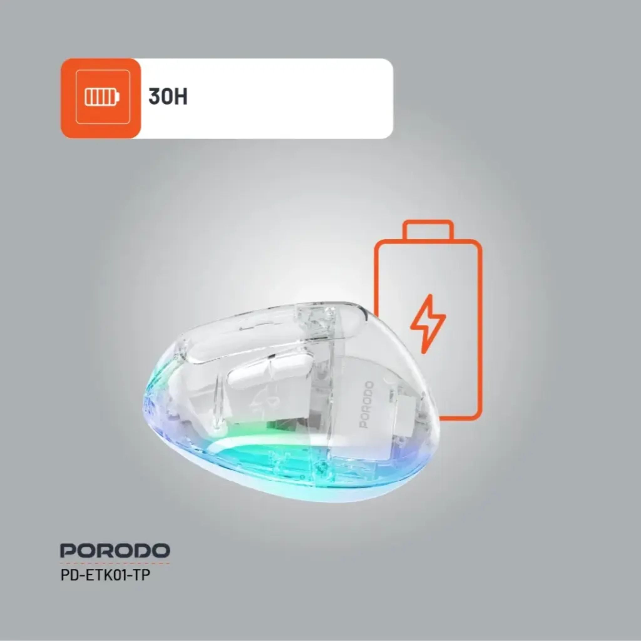 Porodo Vertical 4800 DPI Wireless Mouse - Transparent