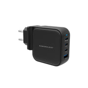 Powerology 100W Triple PD GaN Charger with EU & UK Plug, 3 USB-C Ports & USB-A Port, Built-in Safeguard, Multi Device Charging, Fast Charge, Laptop Charger - Black