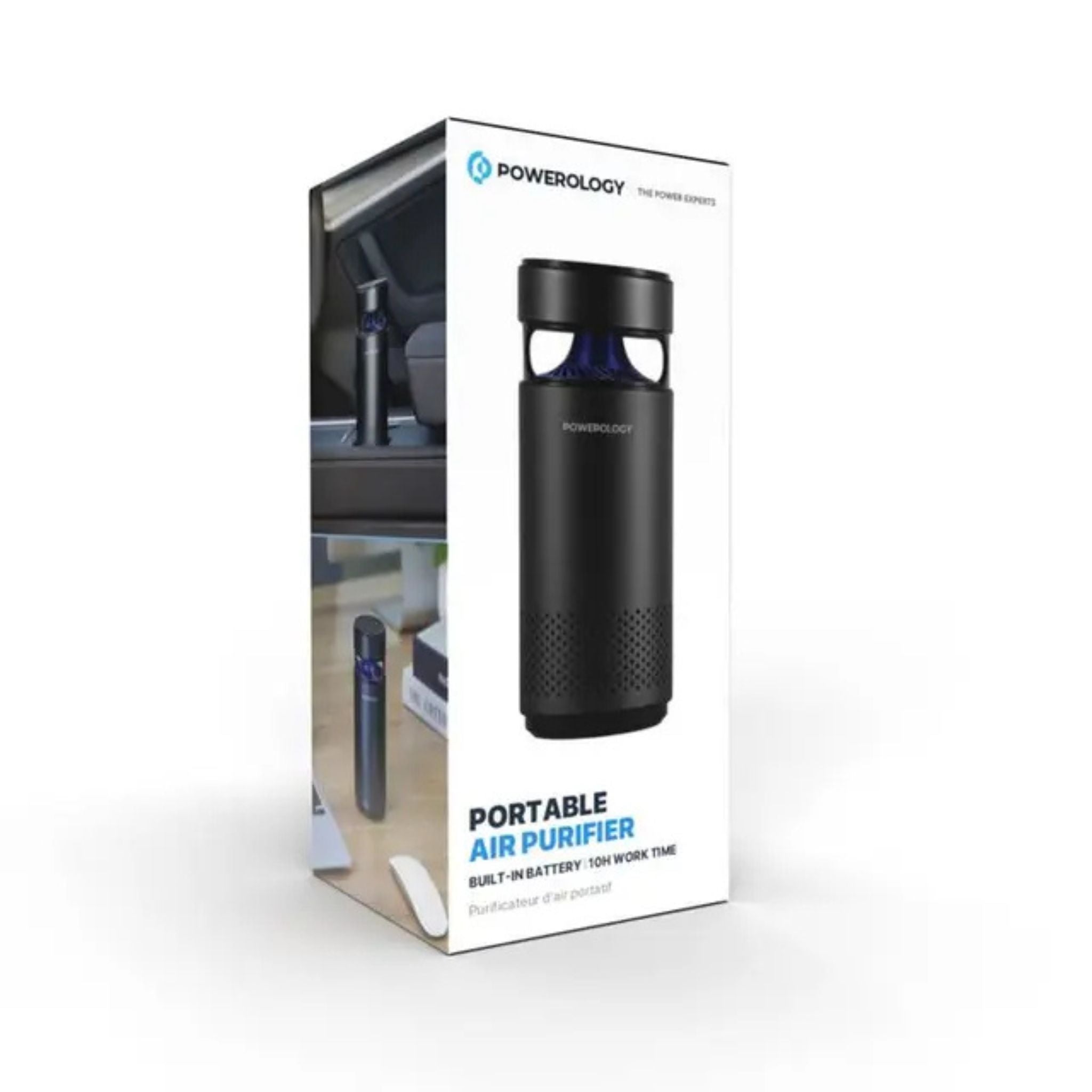 Powerology Portable Mini Air Purifier with 10 Hours Working Time, Less than 40dB Noise Level, Advanced UVC Sterilization, LED Night Light, 2200mAh Battery Capacity - Black