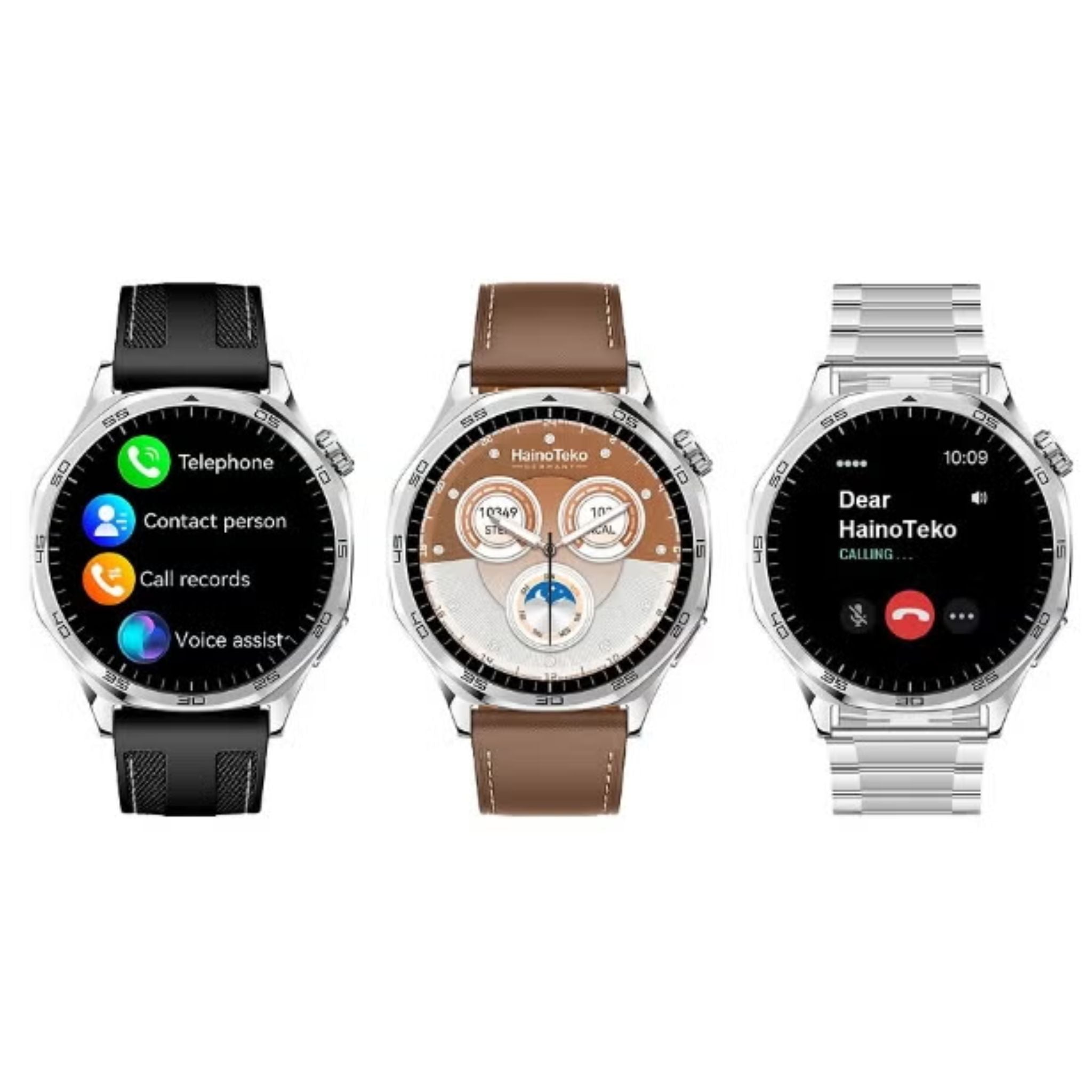 HainoTeko-33 Waterproof Smart Watch With AMOLED Display Bluetooth Calling 15 Days Battery Life and 3 Pair Straps Designed for Men - Silver
