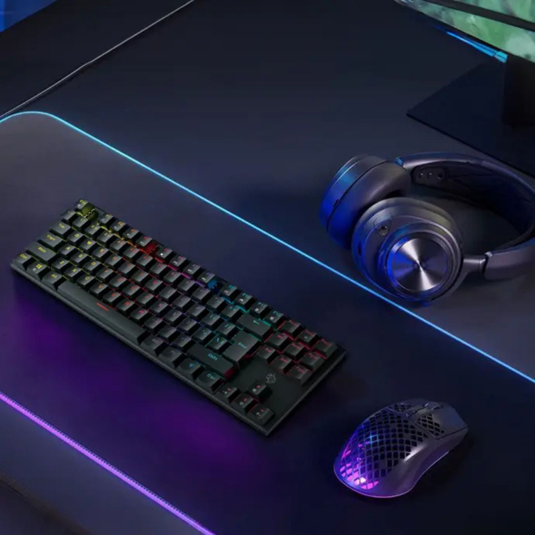 Porodo Gaming TKL Mechanical Keyboard with 12 RGB Light Modes, 25 Anti-Ghosting Keys, 50 Million Clicks Lifespan, 1.5m PVC Cable, Plug & Play, English & Arabic Keys - Black
