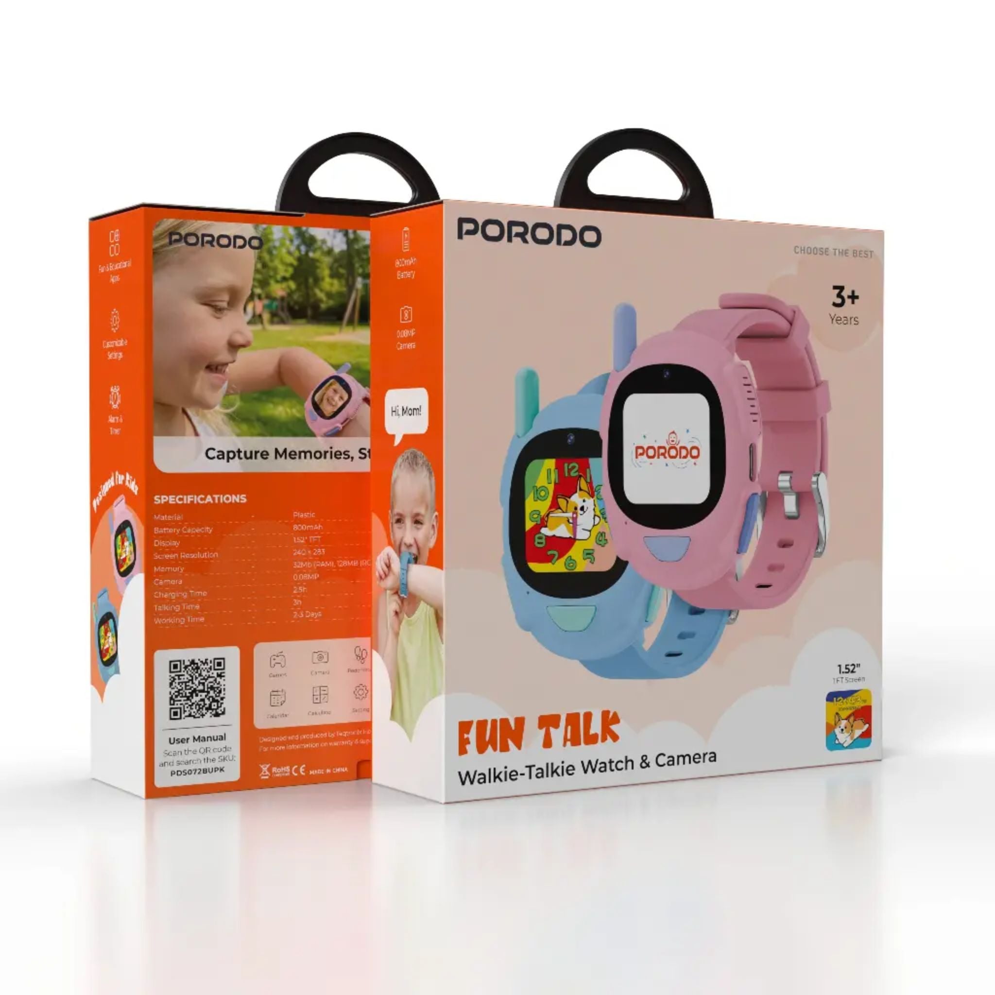 Porodo Fun Talk Walkie-Talkie Watch & Camera - Pink