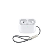 A pair of white Green Lion 2nd Gen earbuds with a charging case and a lanyard.