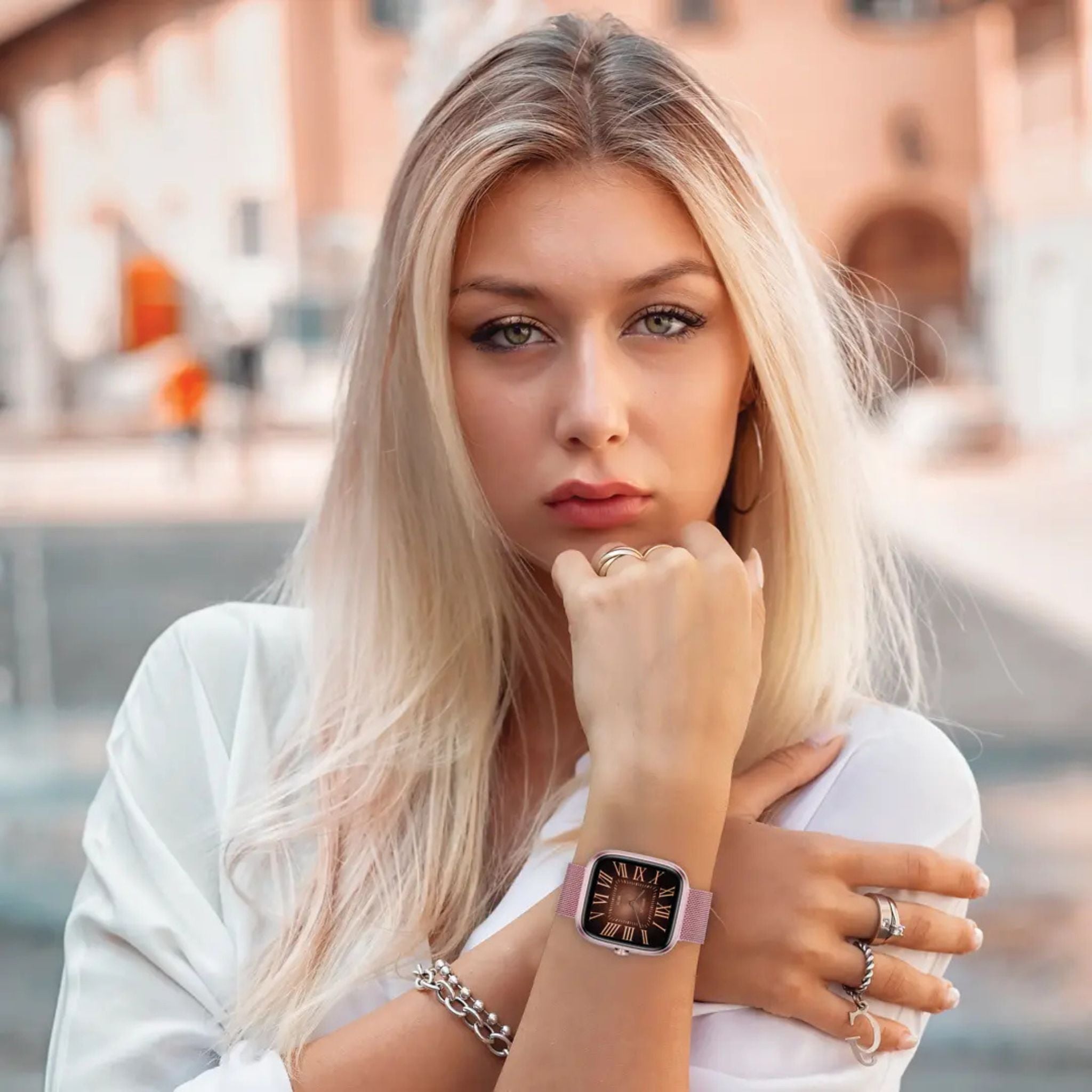 Porodo Smart Watch 1.72" HD Display, 30-Day Battery Life, Voice Assistant, Heart Rate, Sleep & Stress Monitoring, iOS & Android Compatible – Pink