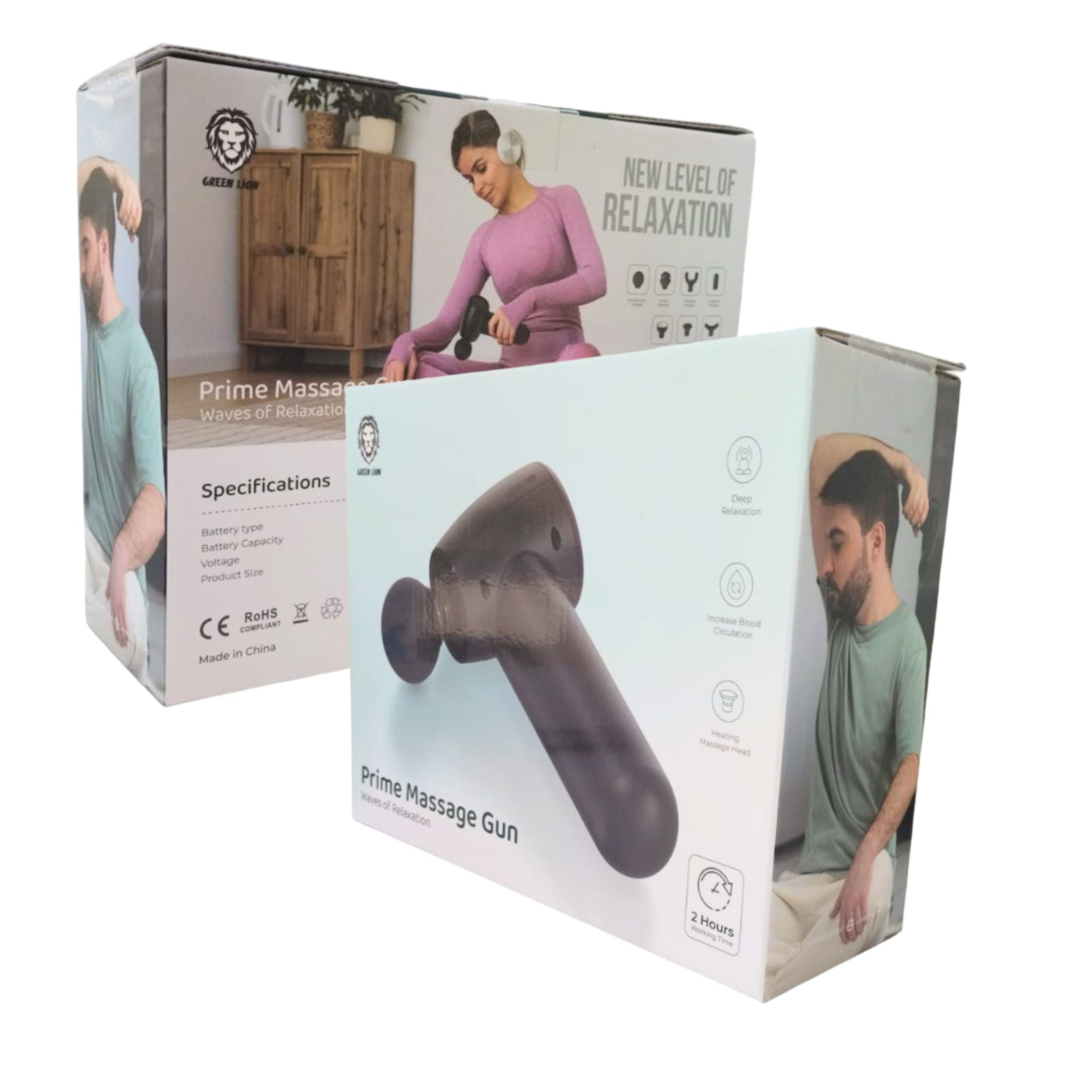 Green Lion Prime Massage Gun with Up to 2 Hours Working Time, 1800mAh Battery Capacity, Heating Massage Head, Deep Relaxation, 4-5 Hours Charging Time - Black