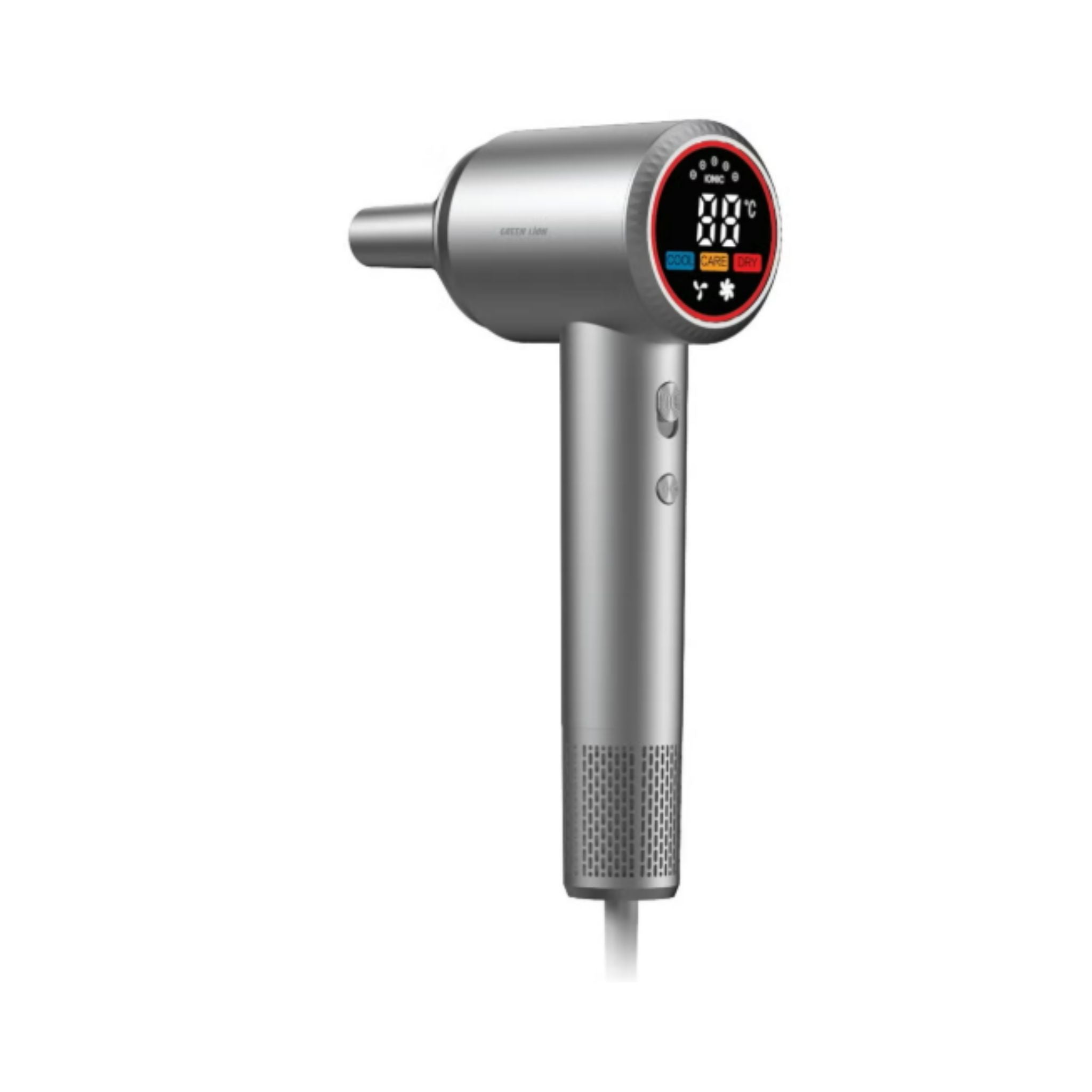 Green Lion LUXAIR Hair Dryer, 1600W BLDC Motor, Digital Display, Hot & Cold Air Alternating Mode, 3 Heat Settings, 2 Wind Speeds, Low Noise 68dB, Durable PC+ABS Body with Copper Heating Element, 1.8m UK Plug – Grey