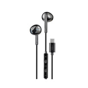 Powerology Type-C Stereo Earphones with HD Sound Quality, In-ear Design, 1.2m Cable Length, Voice Assistant Support, In-Line Control Button, Lightweight & Comfortable Design - Black