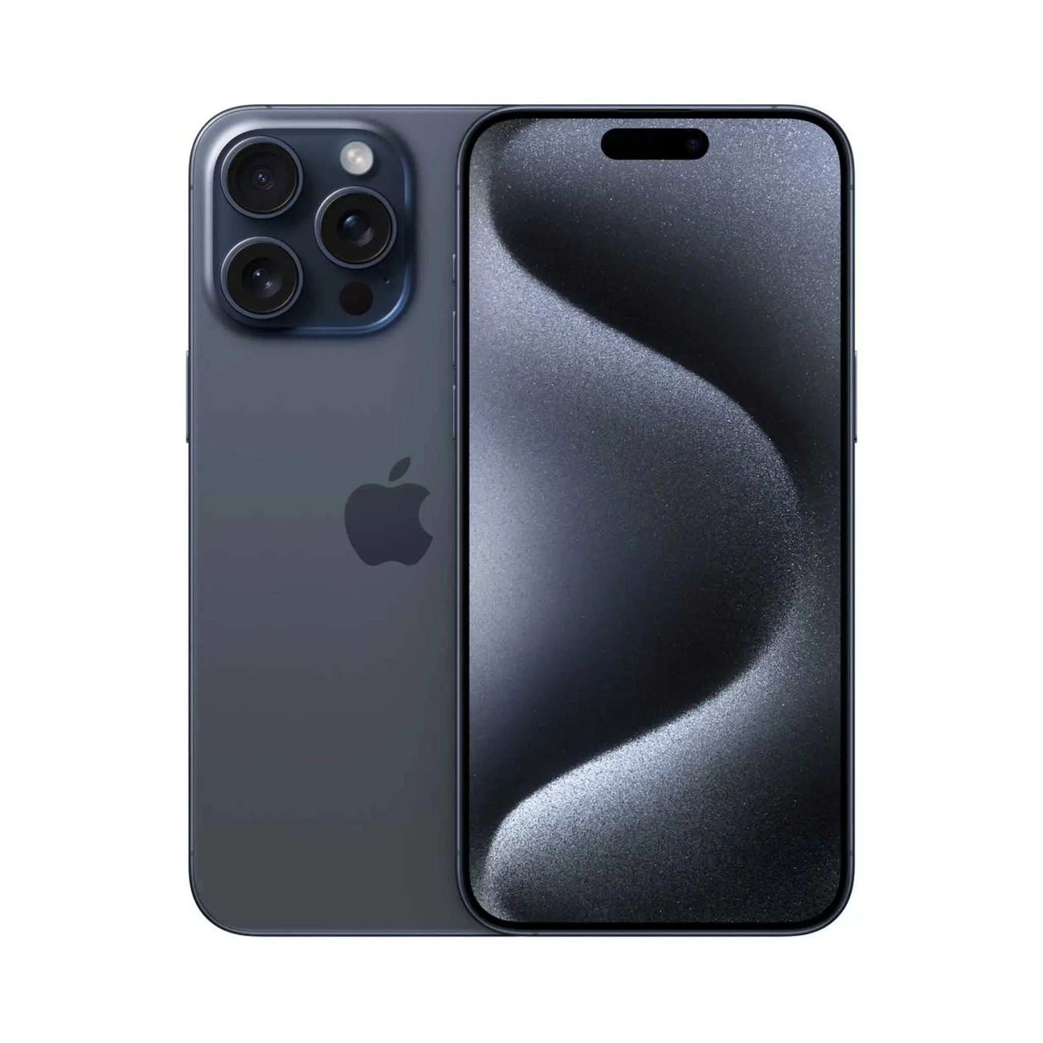 Blue smartphone showing front and back on a white background
