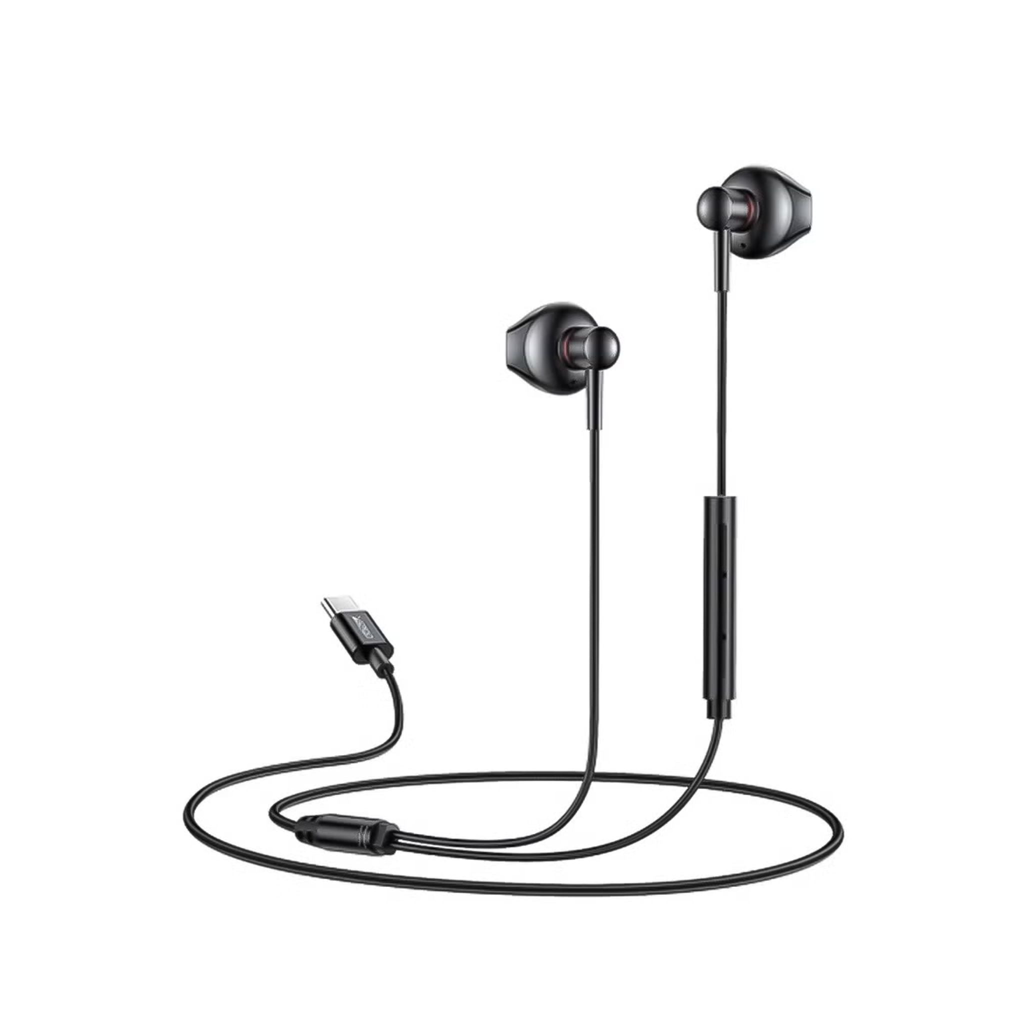 Yesido Earphones with Wired Control and Ergonomic Design, 3 Buttons and Type-C Connector, Yesido YH49 - Black