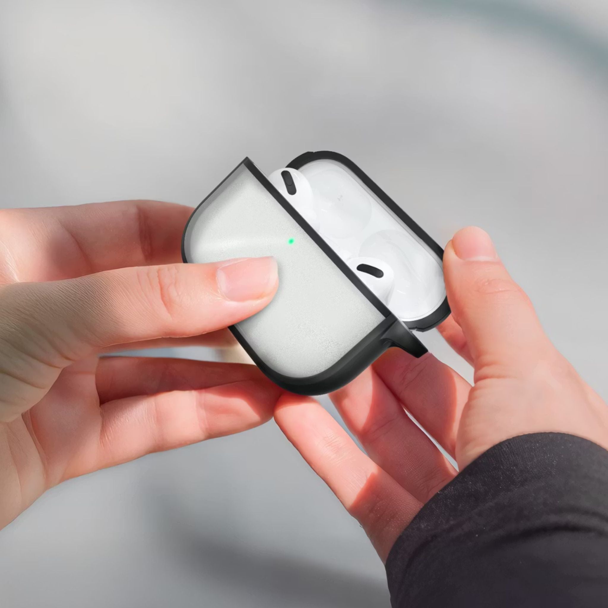 Green Lion Berlin Series Hybrid PC & TPU Protective Case for AirPods 3, Drop Protection, Scratch-Resistant, Wireless Charging Compatible, Carabiner Clip Included, 360° Full Protection, Protective Bumper Design - Gray