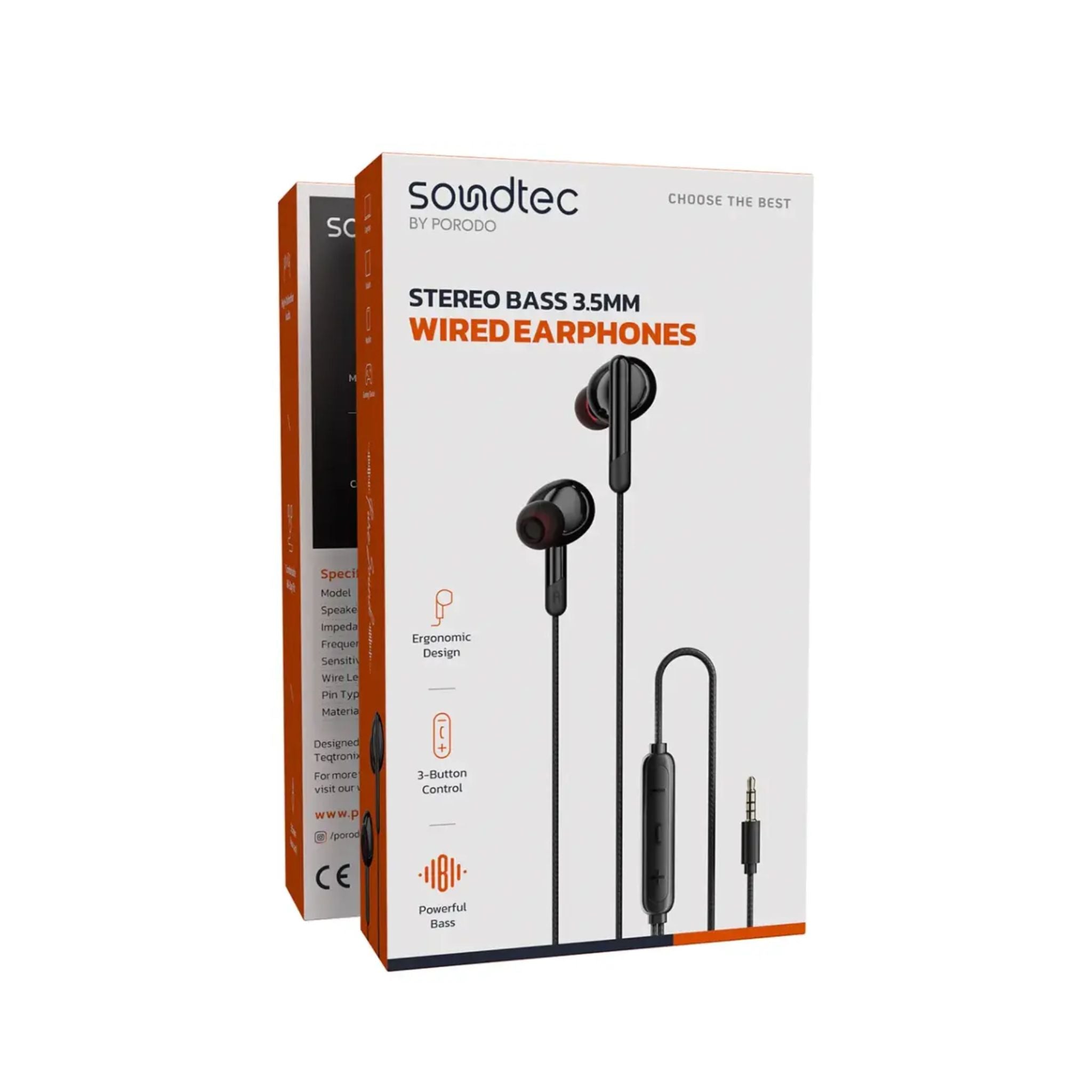 Porodo Soundtec Stereo Bass 3.5mm Wired Earphones - Black