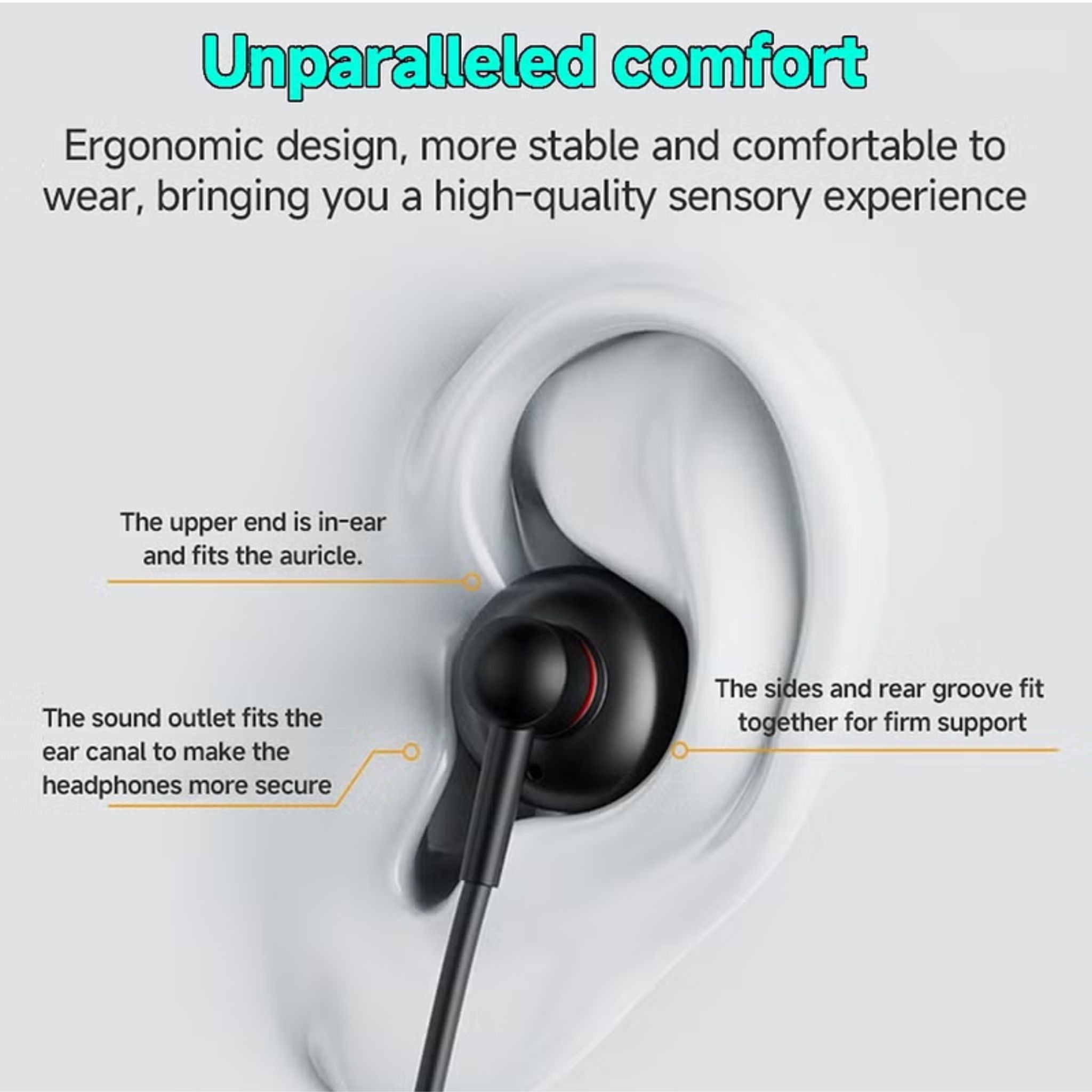 Yesido Earphones with Wired Control and Ergonomic Design, 3 Buttons and Type-C Connector, Yesido YH49 - Black