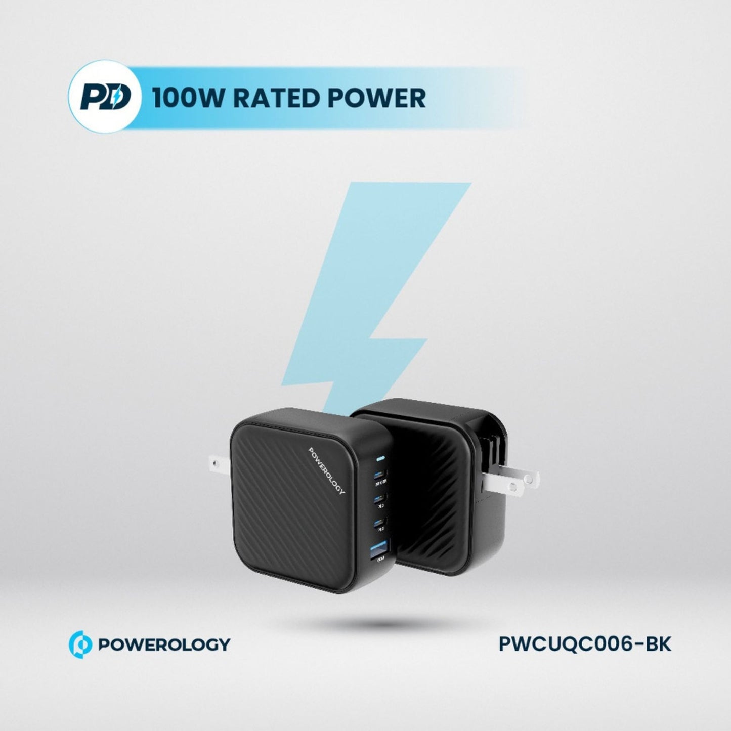 POWEROLOGY 3 Port PD + 1 QC3.0 GaN Wall Charger 100W - Black