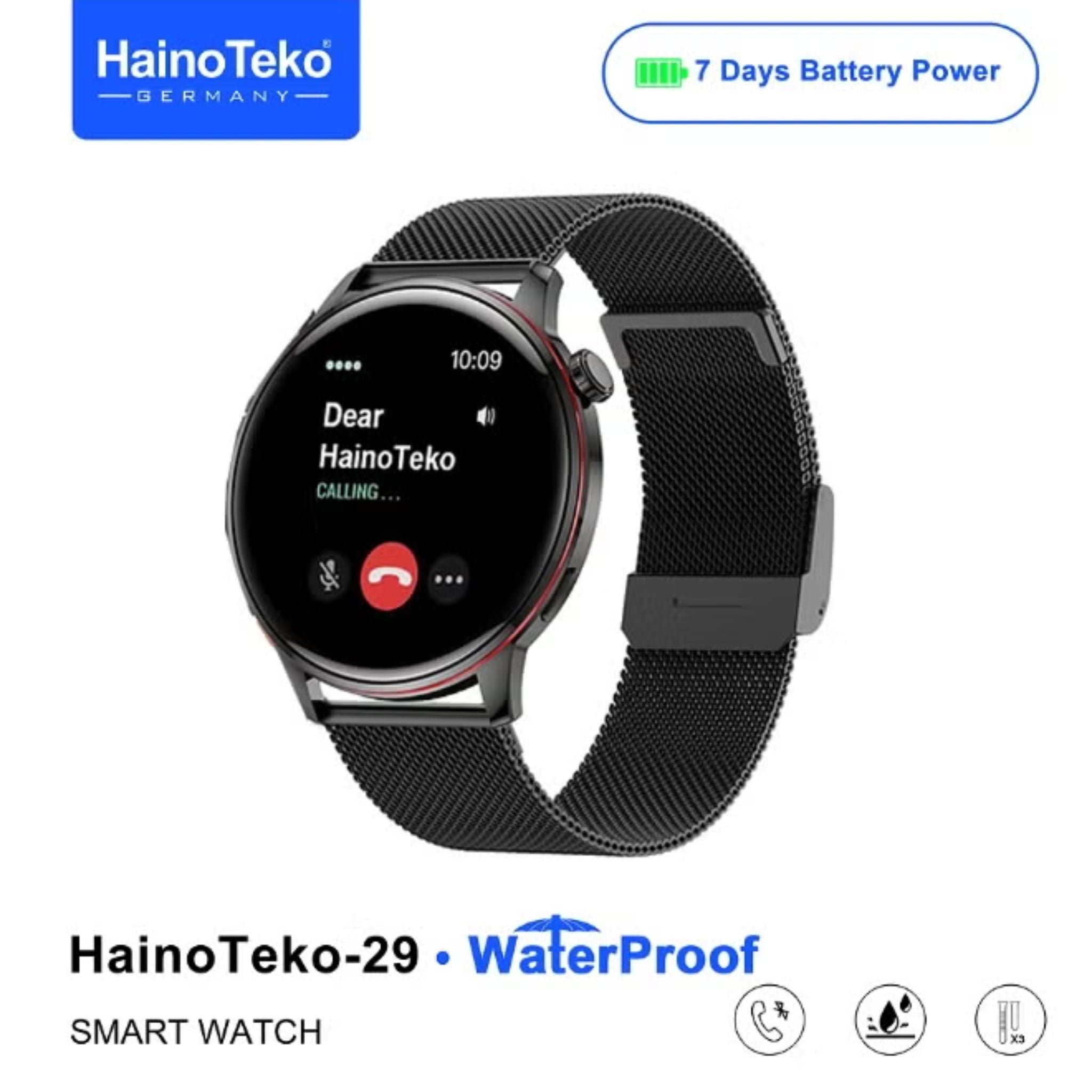 Haino Teko 29 Waterproof Design Smart Watch With AMOLED Display BT Calling 3 Pair Straps and Charging Cable Designed for Ladiesand Gents - Black