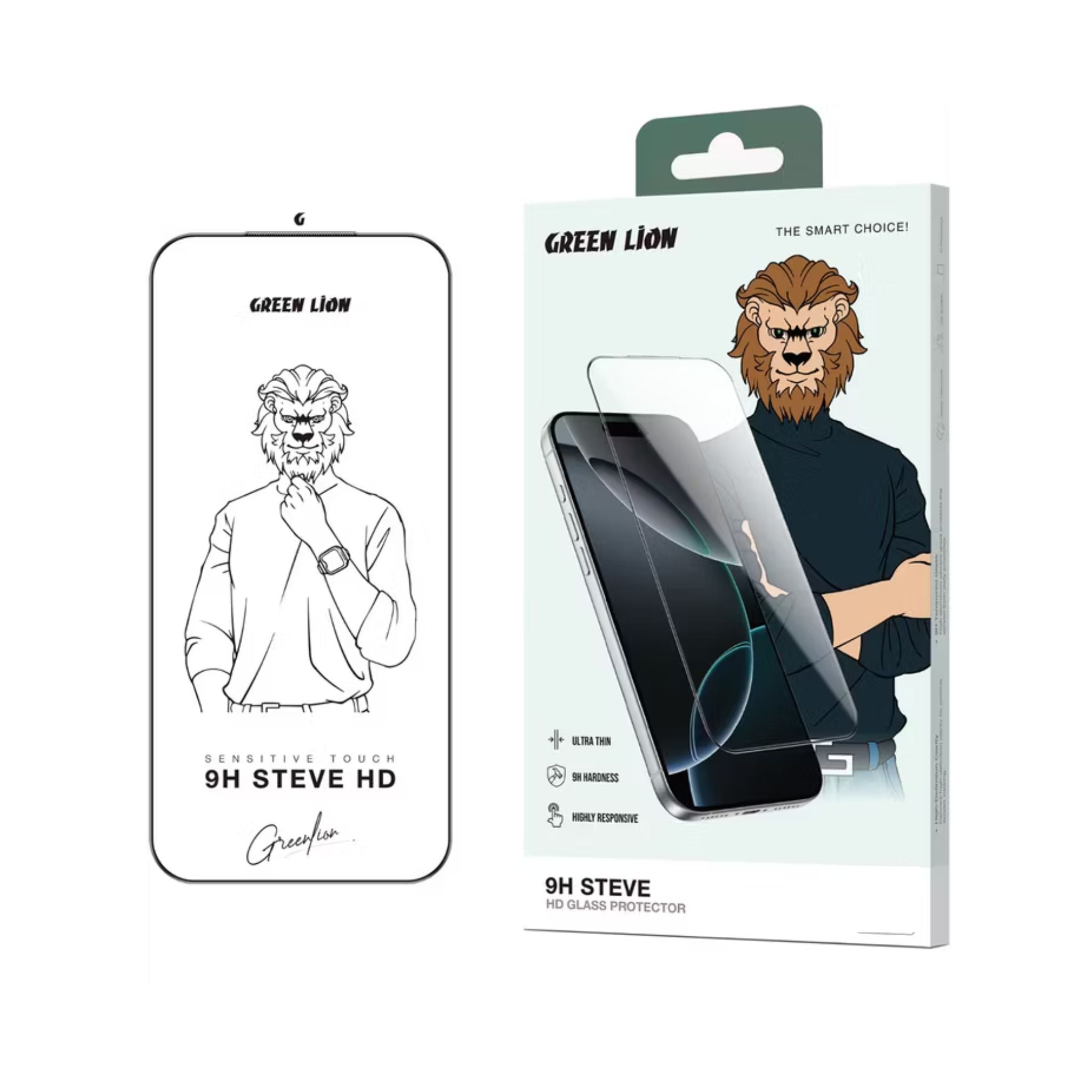 Green Lion 9H Steve HD Screen Protector for iPhone 17, 0.33mm Ultra-Thin Design, Double-Tempered Glass, Shock-Proof Edges, Crystal Clear Display, Anti-Scratch, Full-Screen Coverage, Dust-Proof Mesh, Anti-Fingerprint - Clear