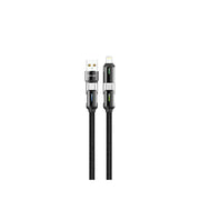 A black Green Lion 4-in-1 LED braided cable with multiple connectors, including USB-A to Lightning and USB-A to Type-C.