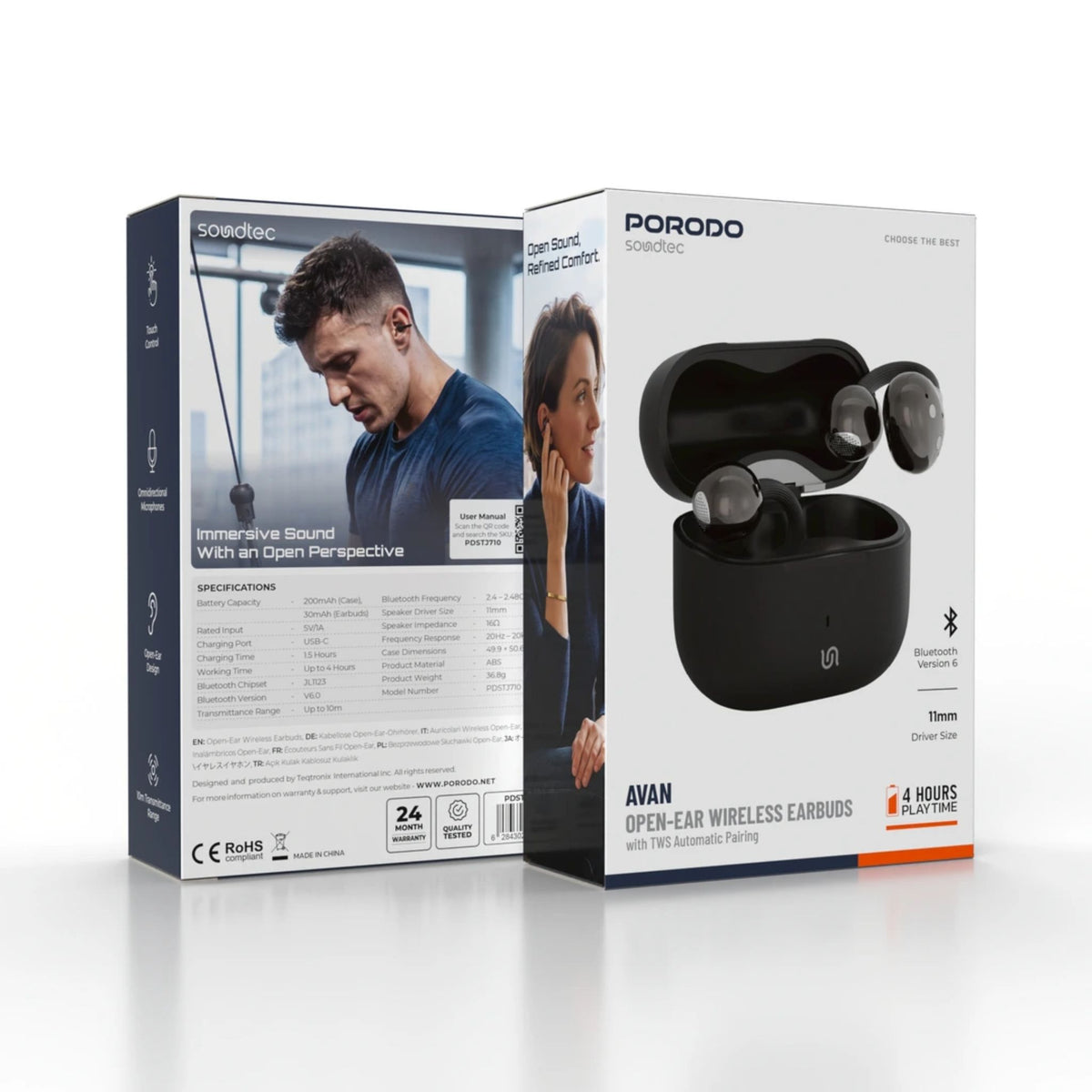 Porodo Soundtec Avan Open-Ear Wireless Earbuds With TWS Automatic Pairing - Black