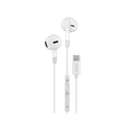White earphones with a USB connector on a white background