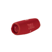 A red JBL Charge 5 portable speaker with built-in powerbank, showing the JBL logo on the front.