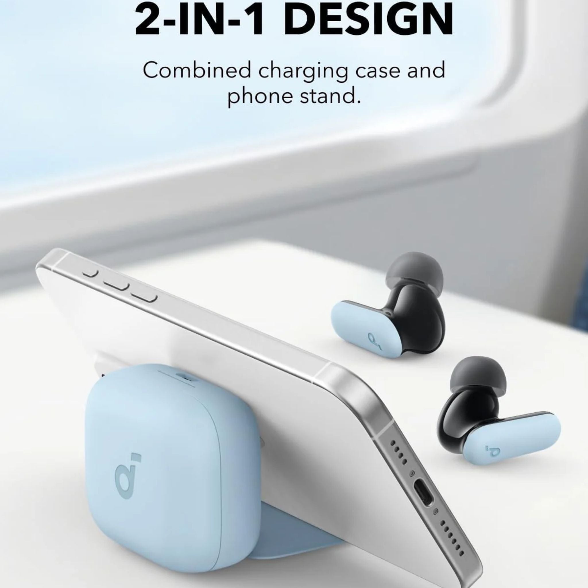 soundcore R50i NC by Anker Noise Cancelling Earbuds, Strong and Smart Noise Cancelling, Powerful Bass, 45H Playtime, 2-in-1 Case and Phone Stand, IP54, Wireless Earbuds, Bluetooth 5.4, App Control - Blue