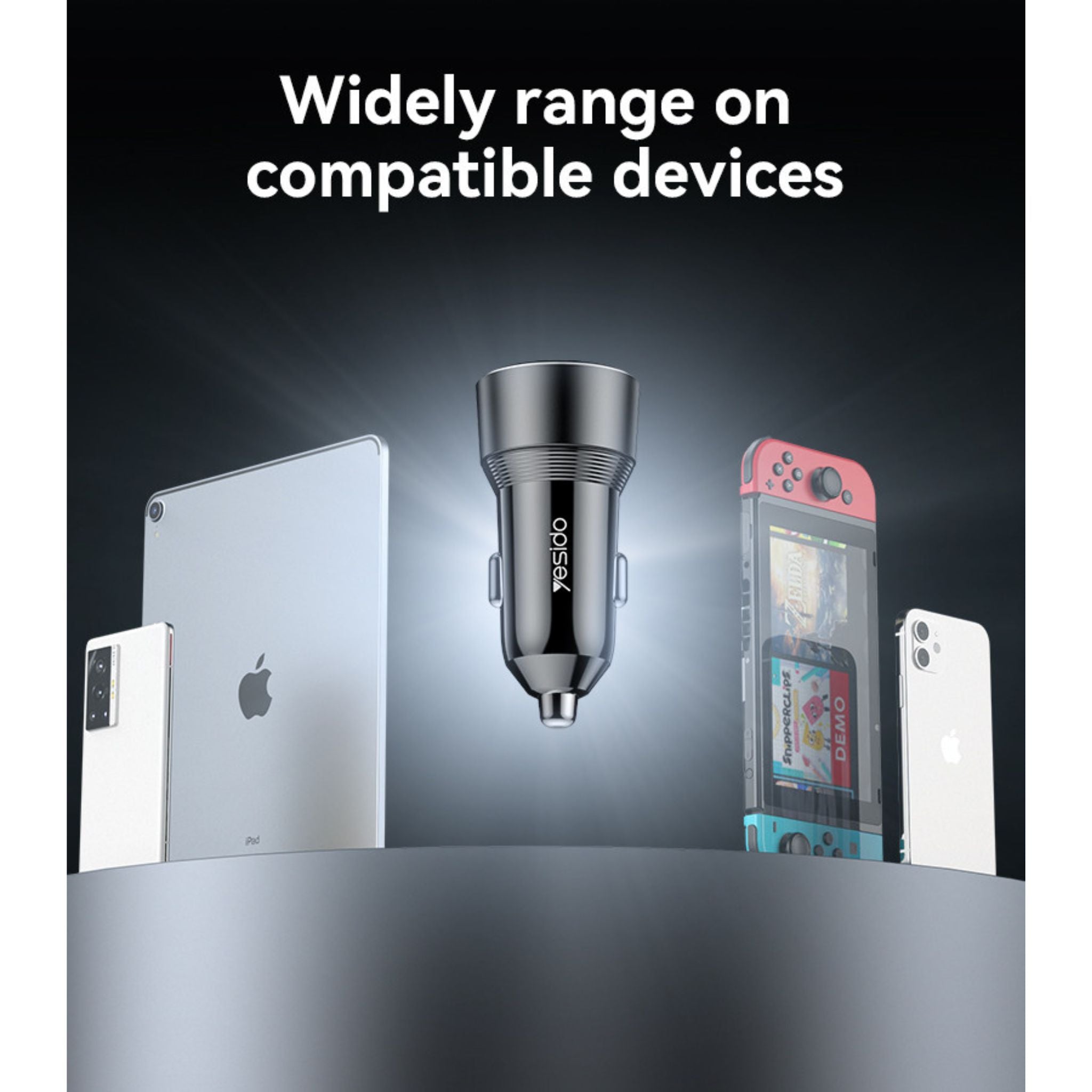 Yesido Y64 Aluminum Alloy USB + TC PD30W + USB20W Multi Protection 50w Fast Charging Car Charger - Black