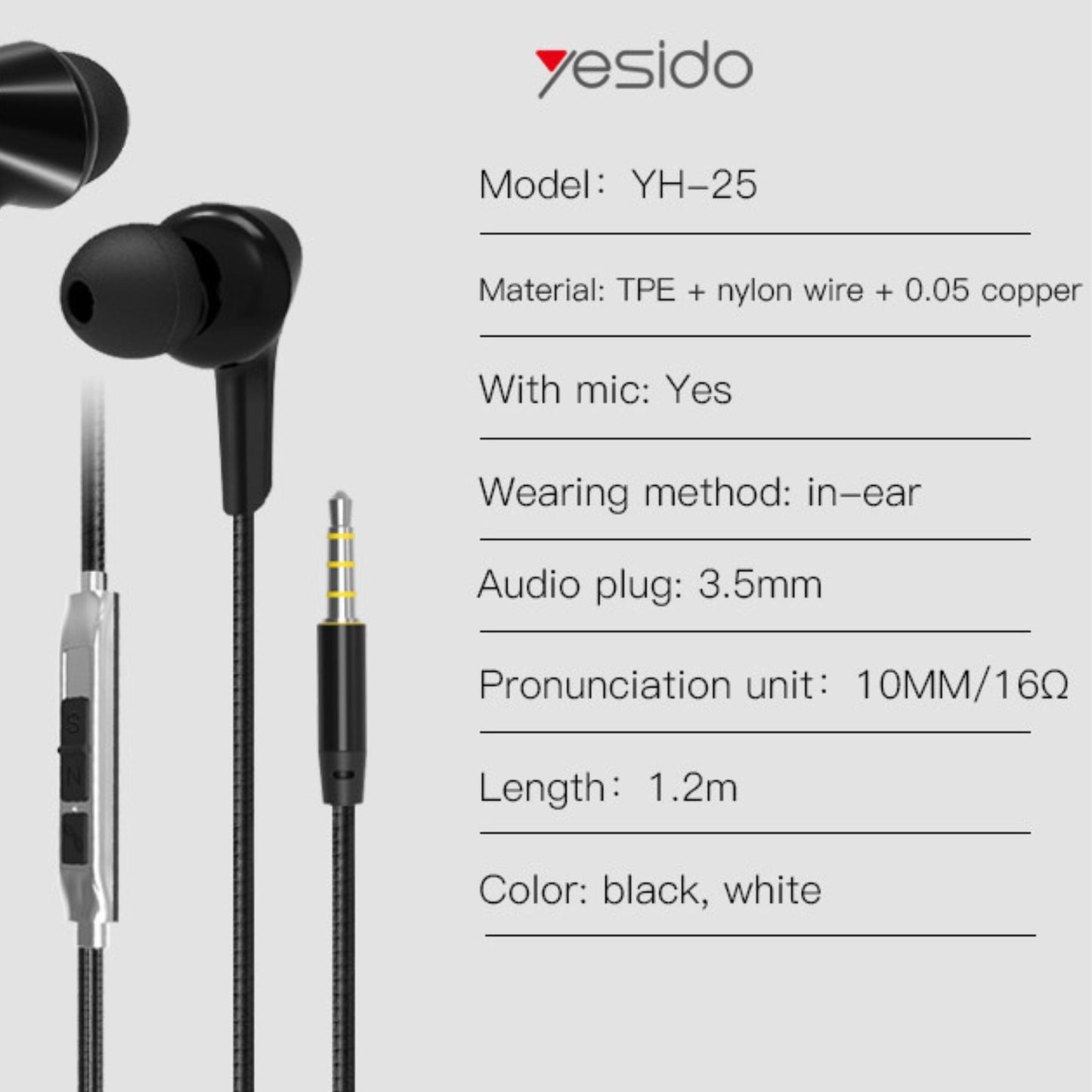 YESIDO YH25 Best Price In-Ear Design 3.5Mm Hifi Headphone Mini Earbuds Sport Earphone With Microphone